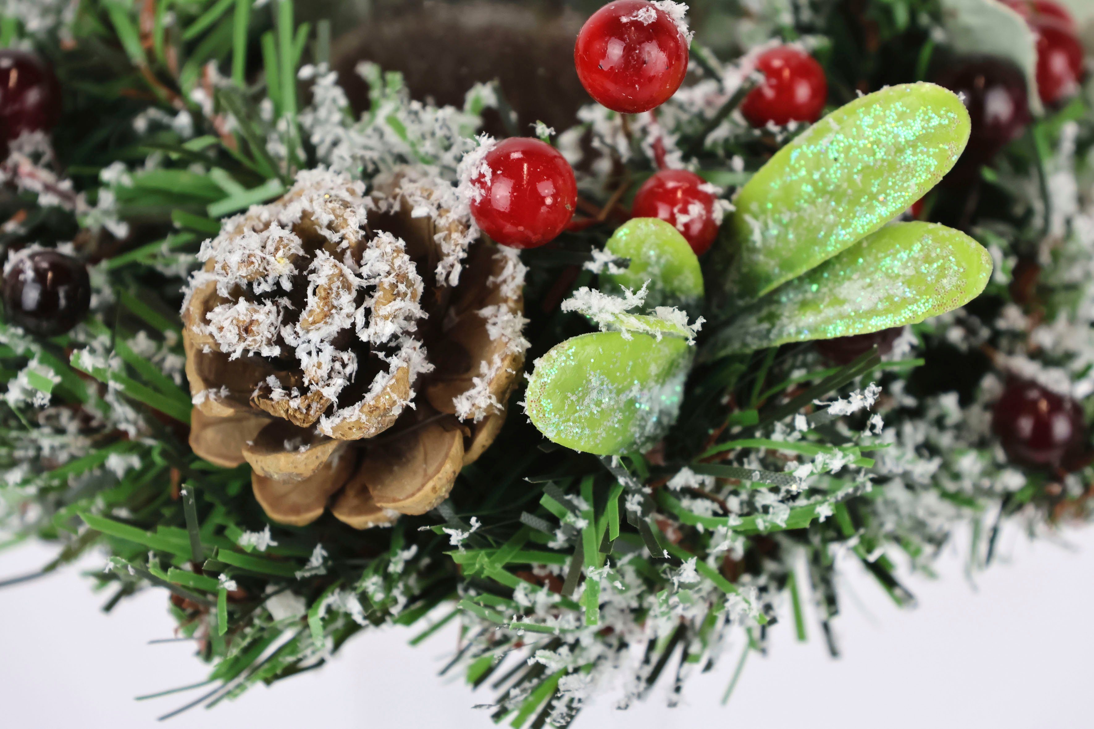 I.GE.A. Teelichthalter Weihnachtsdeko, Kerzenhalter (Set, 2 St), mit  Zapfen, Beeren und Mistel beschneit, inkl. Glaseinsatz, Ø 15 cm