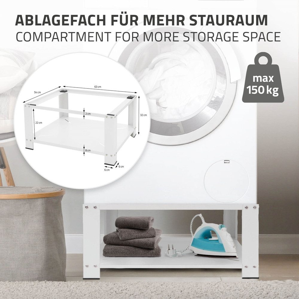 ML-DESIGN Waschmaschinenuntergestell Waschmaschinenzubehör Untergestell Unterbausockel Podest für Trockner, Zubehör für Waschmachinen, Waschmaschinen Unterbau mit Ablage 63x54x32cm Stahl Weiß