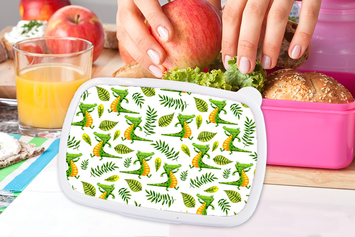 Snackbox, Brotdose - Kunststoff Lunchbox Erwachsene, Mädchen, Krokodil Kunststoff, für - rosa Design MuchoWow (2-tlg), Kinder, Brotbox - Kind, Dschungel