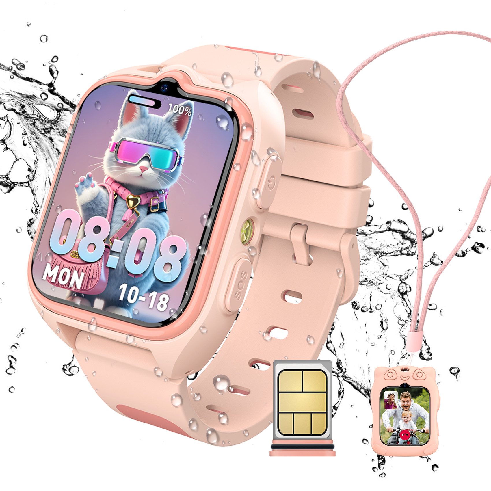 blackview Kinderuhr mit 4G-Videoanrufe und GPS Smartwatch, 1,75", GPS+LES+WiFi, 4G-LTE, IP68, SOS, 800mAh, Knips-Freunde​