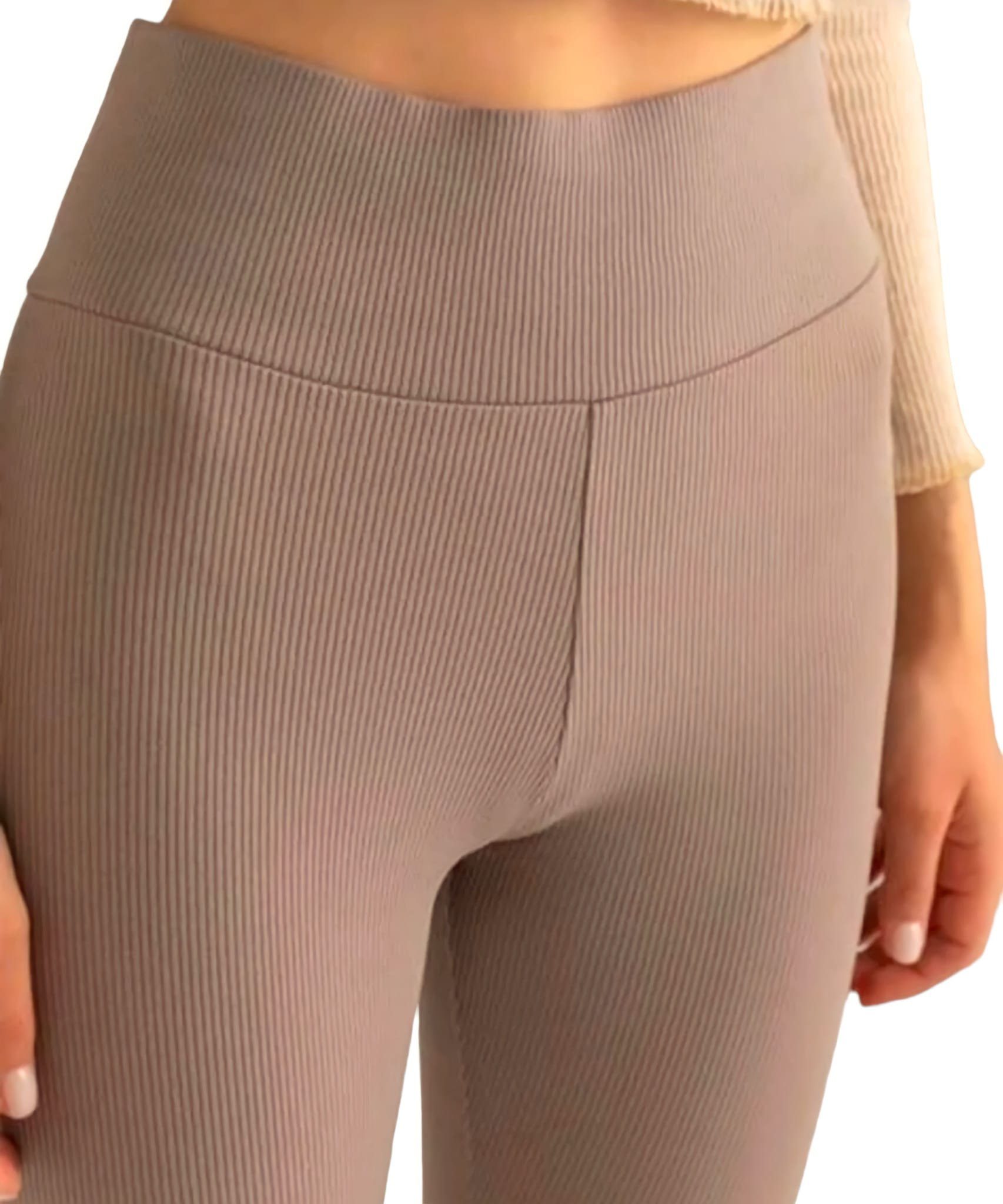 Damen Leggings Bund gerippte wärmend hoch Milchkaffee Winter fashionshowcase Baumwolle gefüttert Fleece Leggings Thermoleggings innen