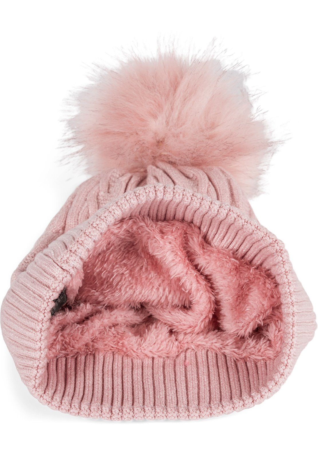 styleBREAKER Bommelmütze Feinstrick Bommelmütze mit Zopfmuster günstig online kaufen