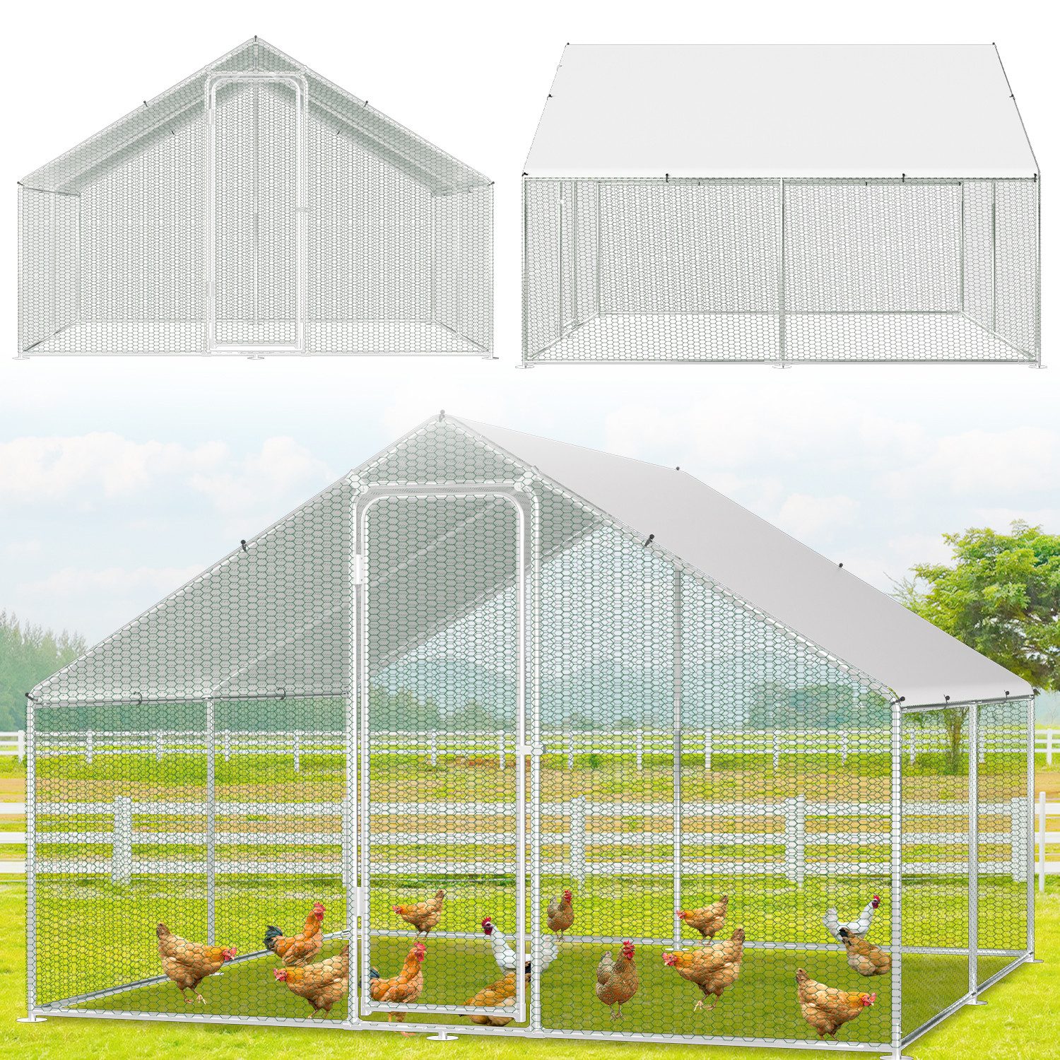 Clanmacy Freigehege Hühnerstall Freilaufgehege mit Dach verzinkt 3x2-3x8 m Garten Outdoor von Clanmacy