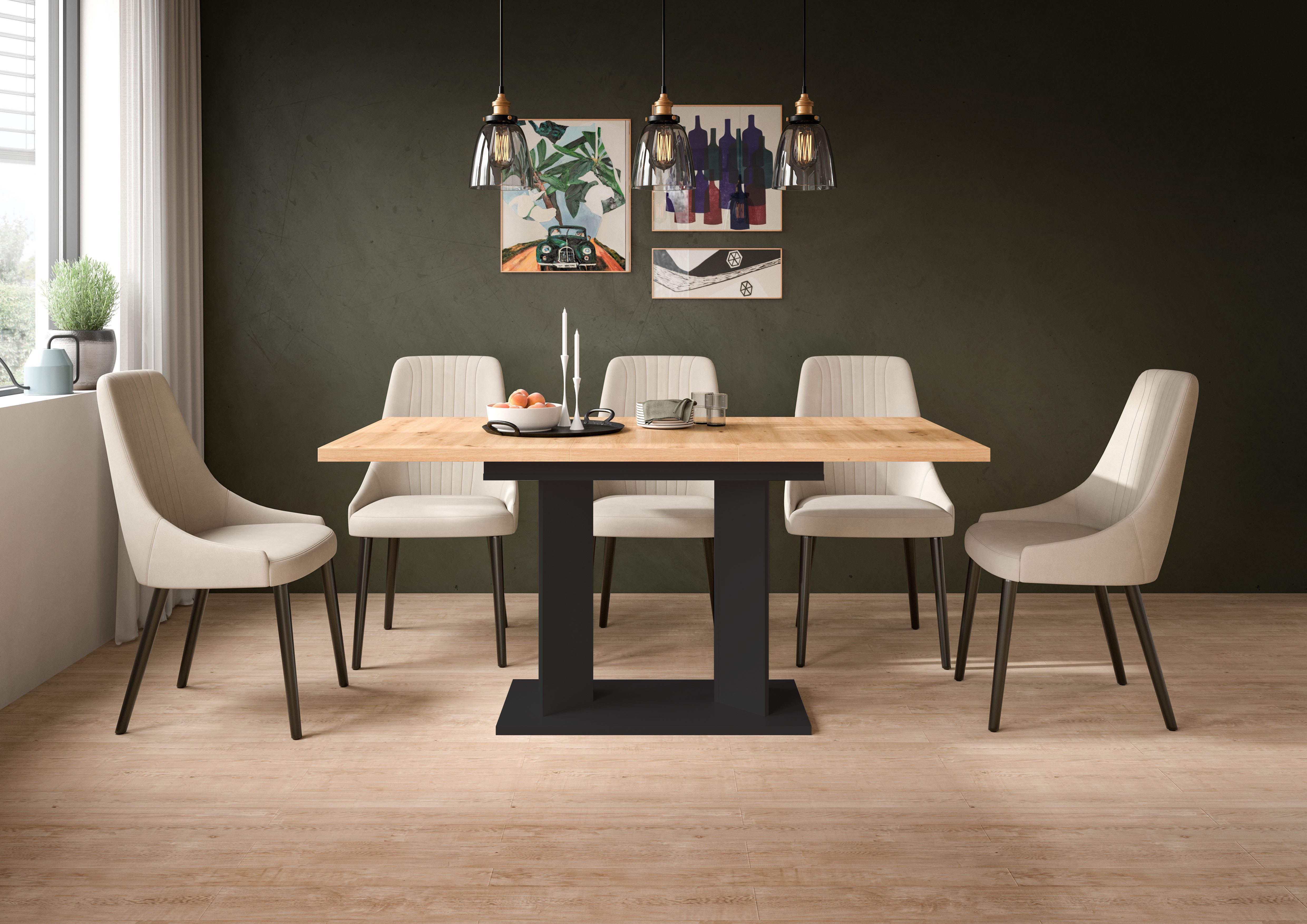 Home affaire Esstisch GERO, 120-160 cm, ausziehbar, Säulengestell (1-St., in verschiedenen Ausführungen erhältlich), Tisch, Esstisch, Esszimmer, Esszimmertisch, Küchetisch, Bartisch