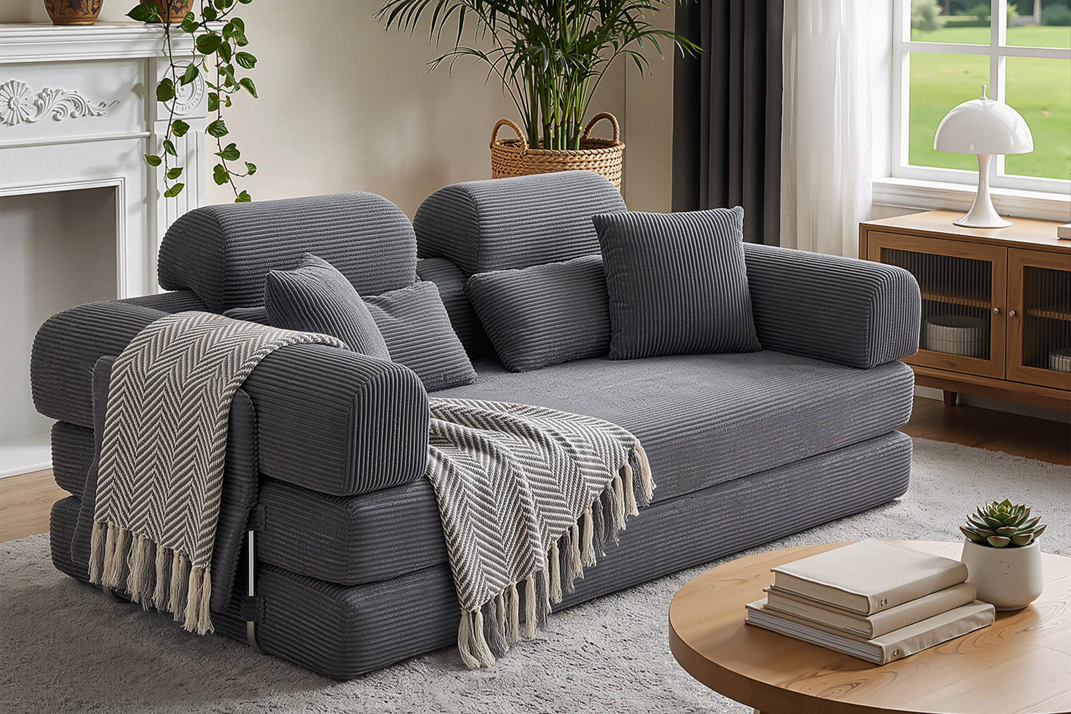 oyajia Schlafsofa 200cm Breit, Boneless Couch, Bodensofa Bed mit Hohe Rückenlehne, Abnehmbare Integrierte Kopf- und Lendenstütze, 2 …