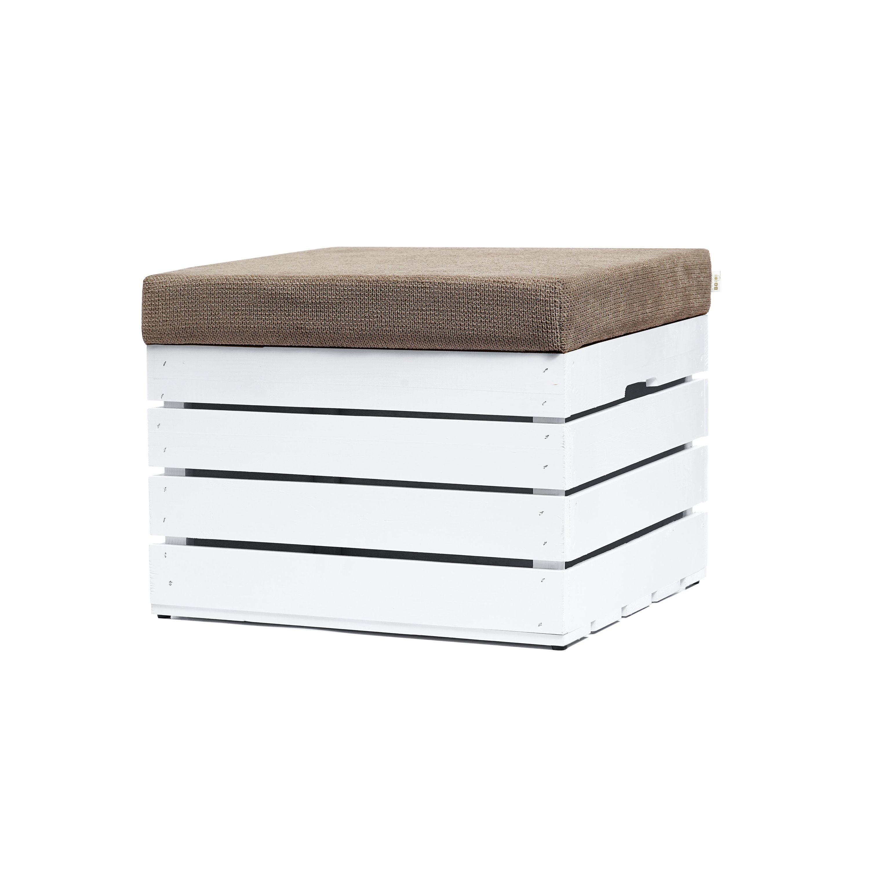 GrandBox Dekokiste Sitzhocker mit Stauraum 37x40x50 mit Polster - weiß lackiert (1er Set)