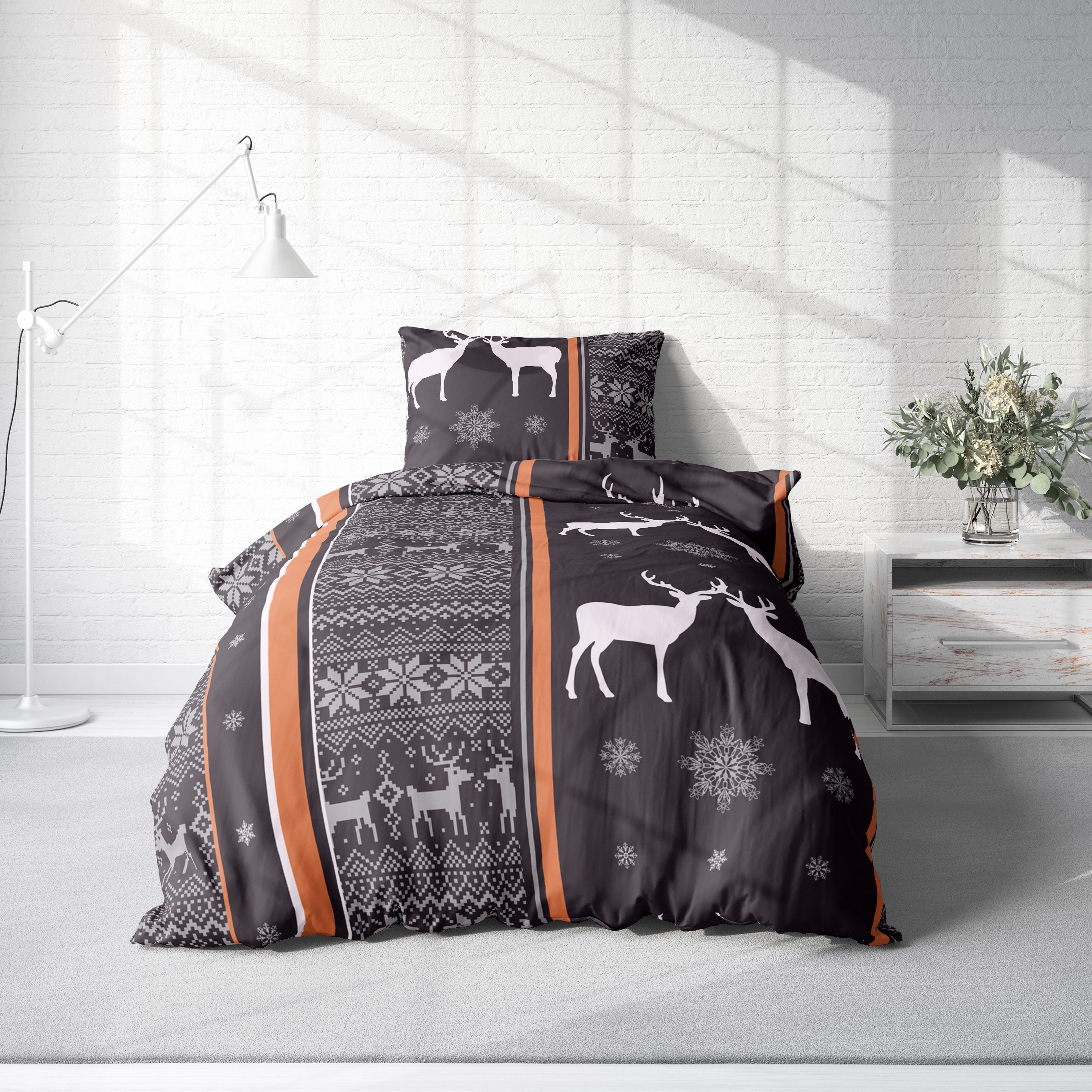 One Home Bettwäsche Rentiere, Biber, 2 teilig, Schneeflocken, kuschelig fla günstig online kaufen