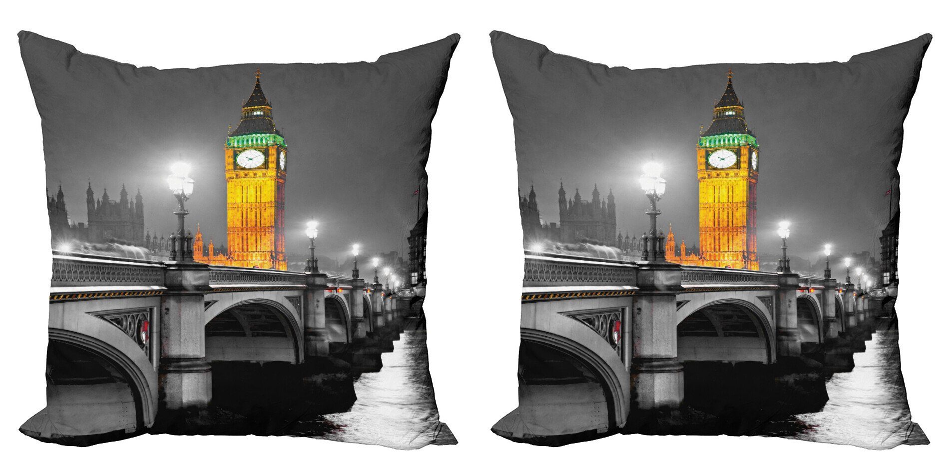 Kissenbezüge Modern Accent Doppelseitiger Digitaldruck, Abakuhaus (2 Stück), London Big Ben Bridge Nacht