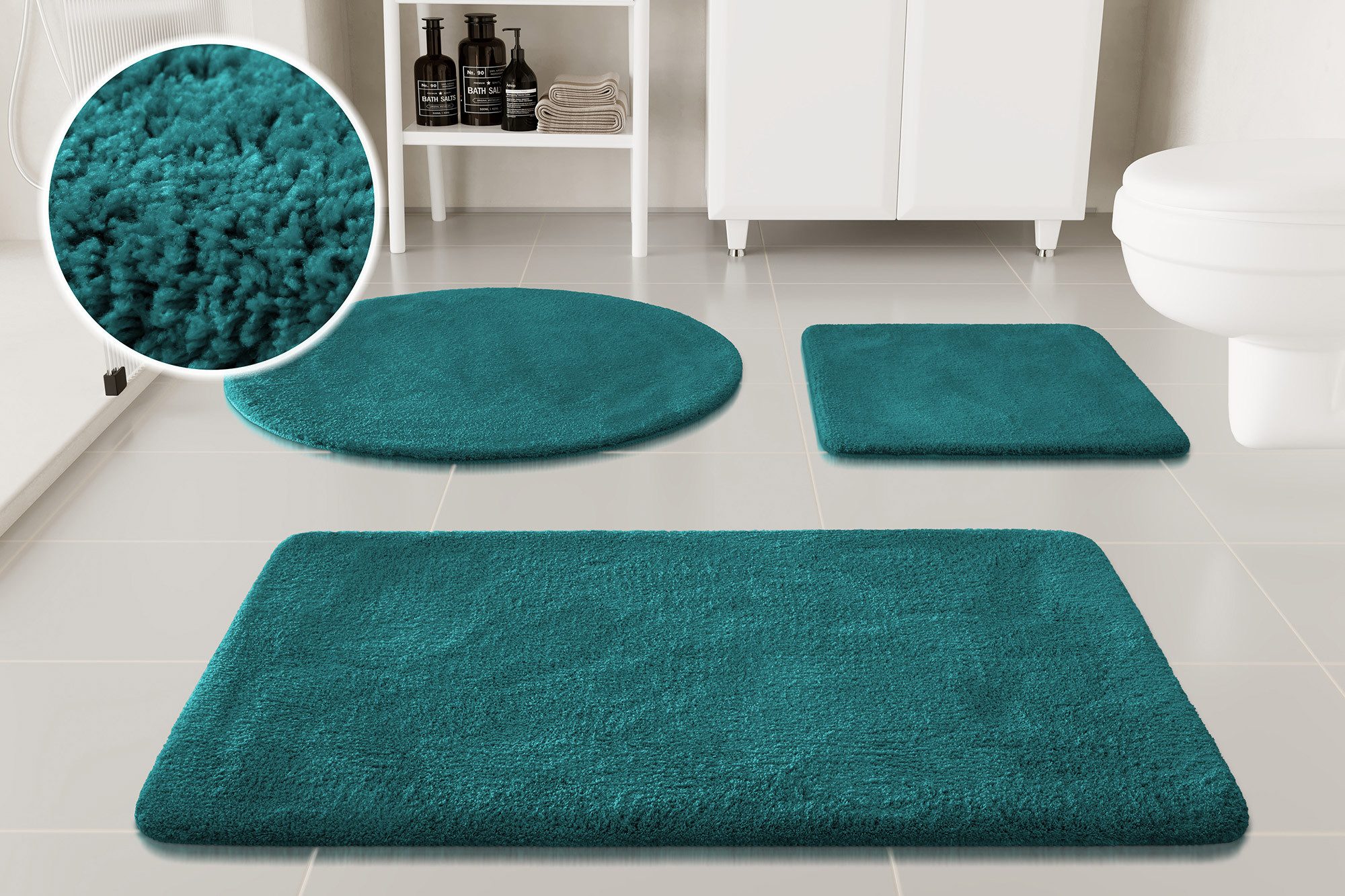 OTTO home Badematte Neele, uni, viele Farben, Badvorleger, Badezimmer Teppich, Höhe 20 mm, rutschhemmend beschichtet, schnell trocknend, Polyester, rechteckig, Badteppich, getuftet, modern, Uni, antirutsch, flauschig, Hochflor