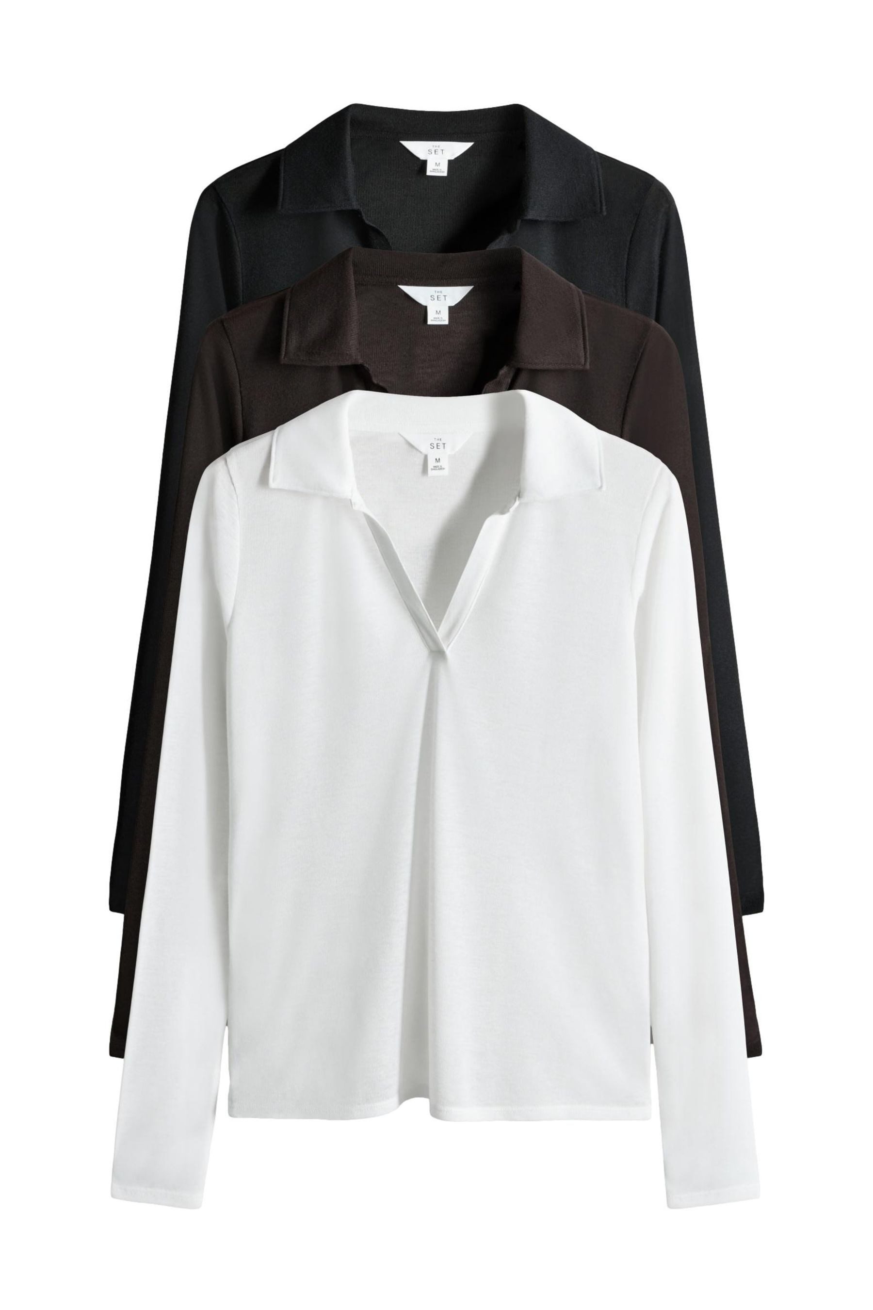 The Set T-Shirt 3 x The Set Transparente Tops mit offenem Kragen (3-tlg)