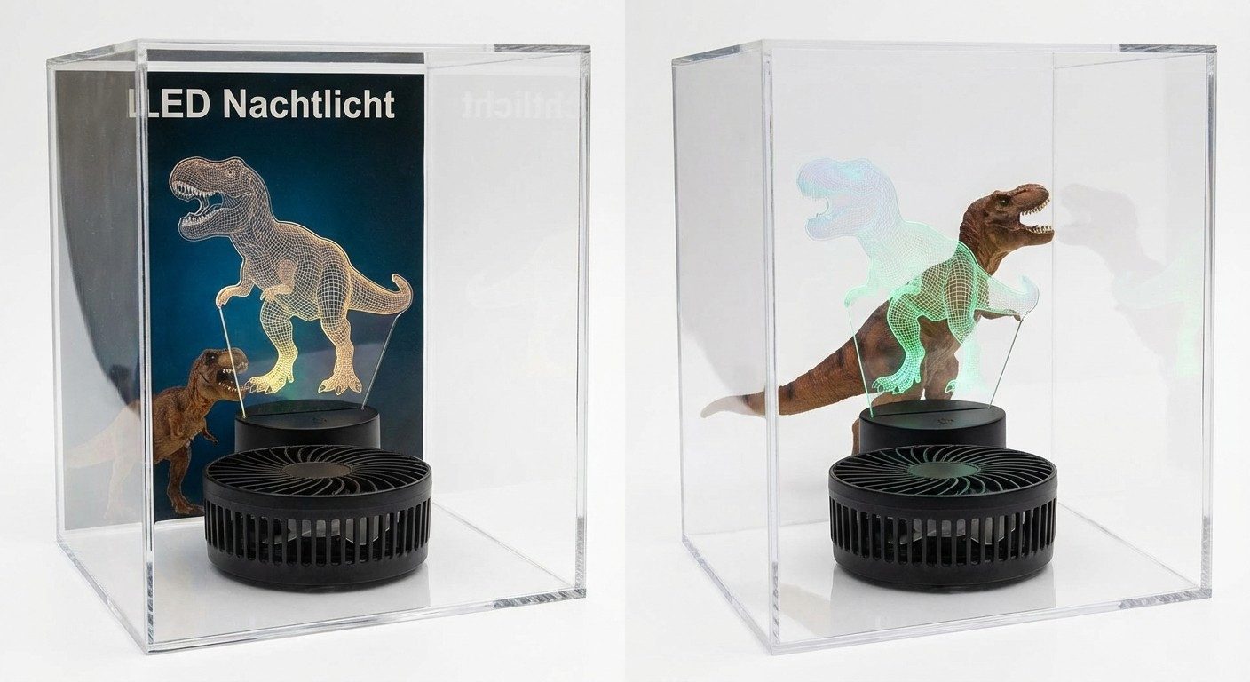 JVmoebel LED Nachtlicht Hologramm-Lüfter Schwarz – 3D-Holografie für Werbung & Präsentationen, Made in Europe