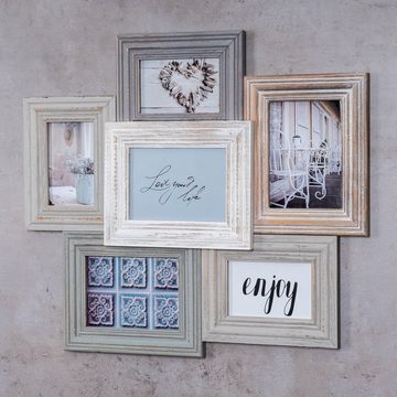 Levandeo® Bilderrahmen Collage, Bilderrahmen 60x52cm Echtholz 6 Fotos 10x15 13x18 Shabby Chic Vintage