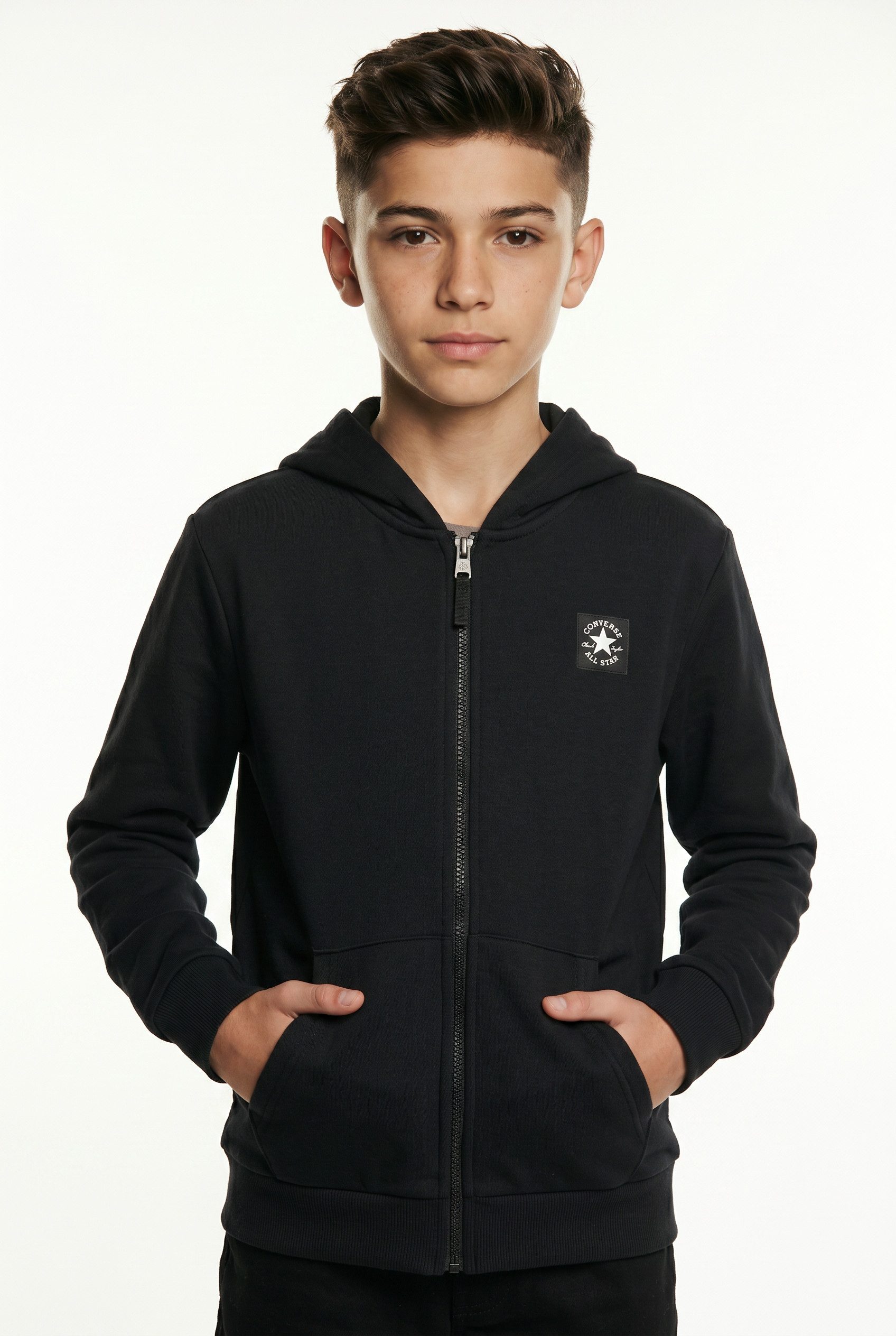 Converse Kapuzensweatjacke CNVB VARCITY ZIP FRONT HOODIE für Kinder geeignet, mit durchgehendem Reißverschluss vorne