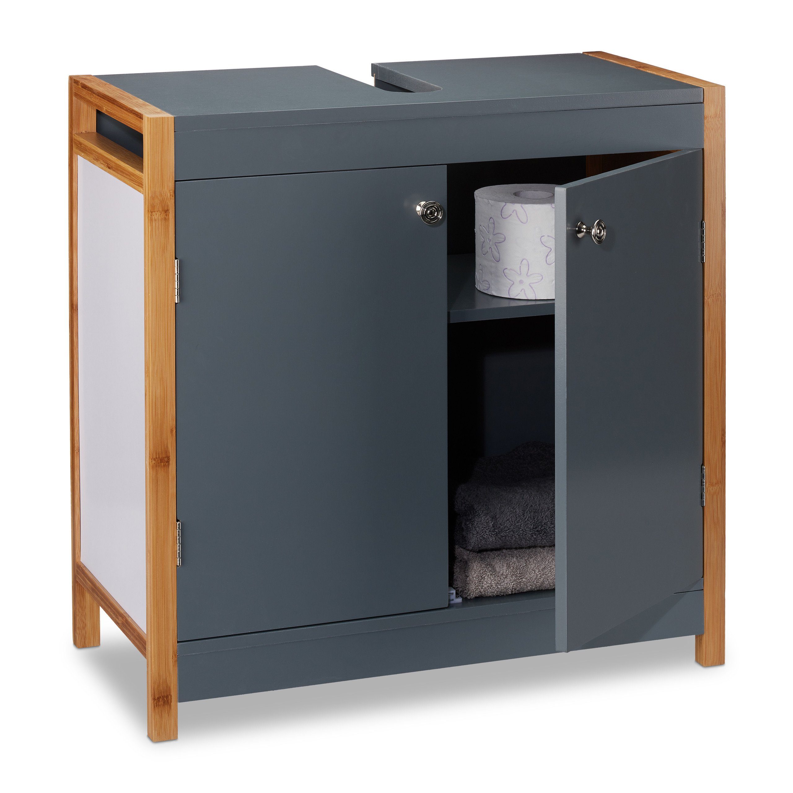 relaxdays Waschbeckenunterschrank mit Bambusrahme günstig online kaufen