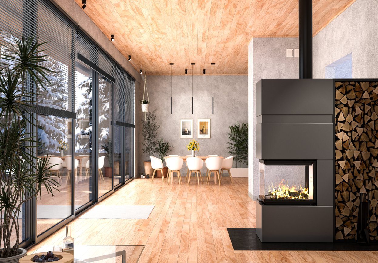 Hitze Kaminbausätze Hitze TRINITY 54x54x53.G schwarz Kamineinsatz mit Gehäuse BImSchV II