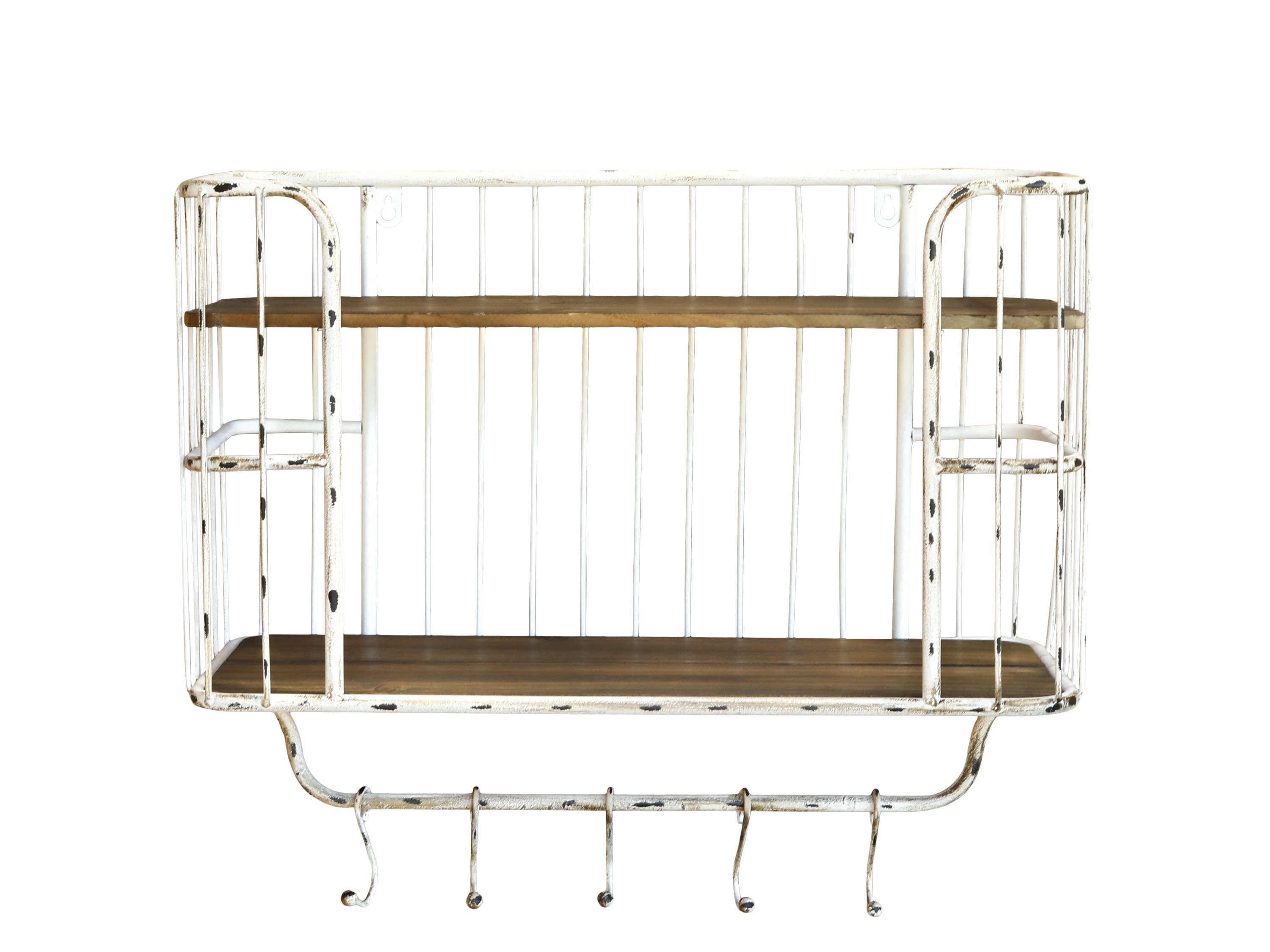 Chic Antique Wandregal Wandregal mit 2 Fächer u. 5 Haken H 45,5 x B 20,5 x günstig online kaufen