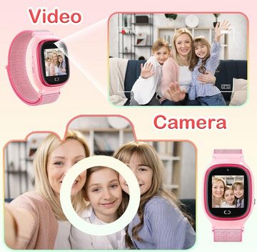 PTHTECHUS Kinderuhr Telefon Schrittzähler Touchscreen Smartwatch (Android iOS), mit Anrufe, 7 Spiele, Schulmodus, SOS-Funktion, Musik, Kamera, Wecker