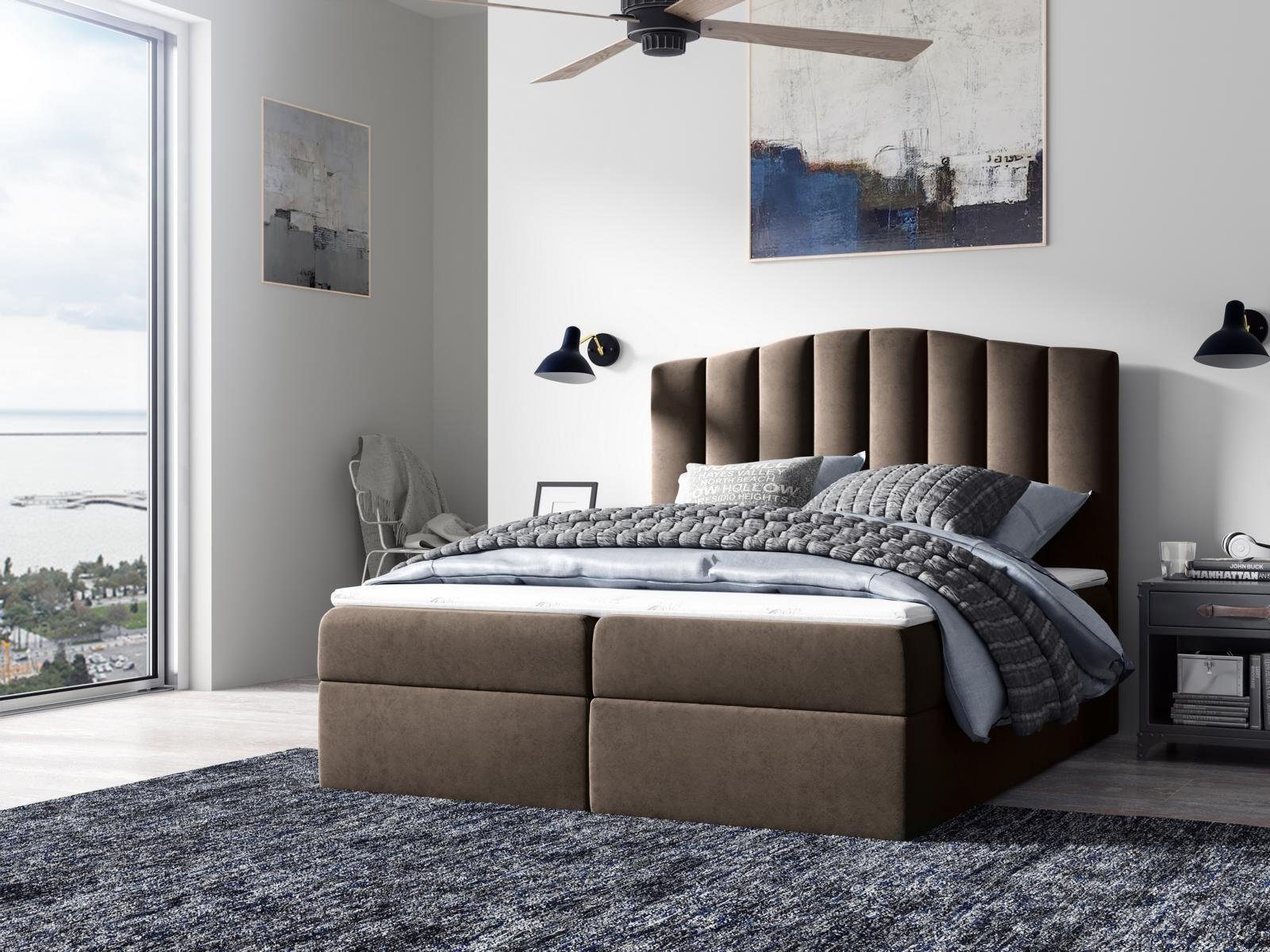 JVmoebel Bett Schlafzimmer Doppel Hotel Bettkasten Boxspringbett Beige, Mad günstig online kaufen