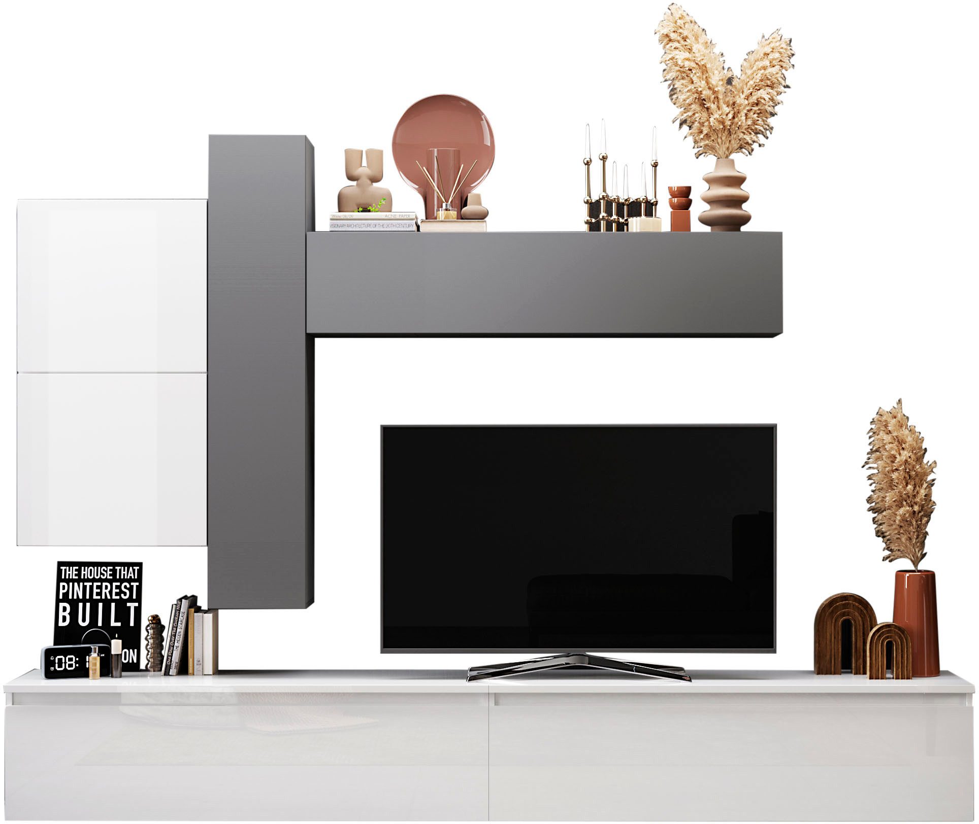 Home affaire Wohnwand Infinity, 6tlg. Breite 276 cm, Höhe variabel, Schrankwand, Anbauwand, (6-St), (2x Lowboard, 2x Hängeschrank, 2x Hängewürfel)