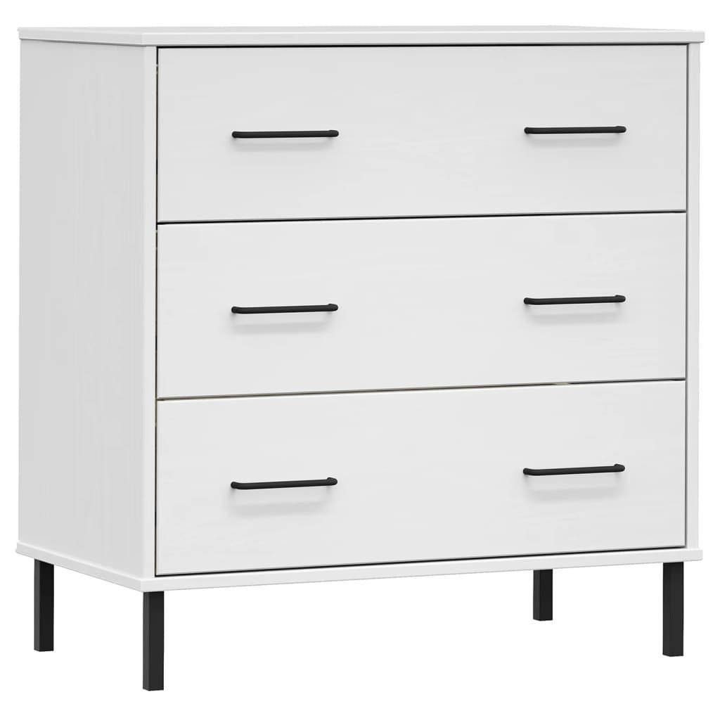 vidaXL Kommode Sideboard OSLO mit 3 Schubladen Weiß 77x40x79,5 cm Massivholz (1 St)