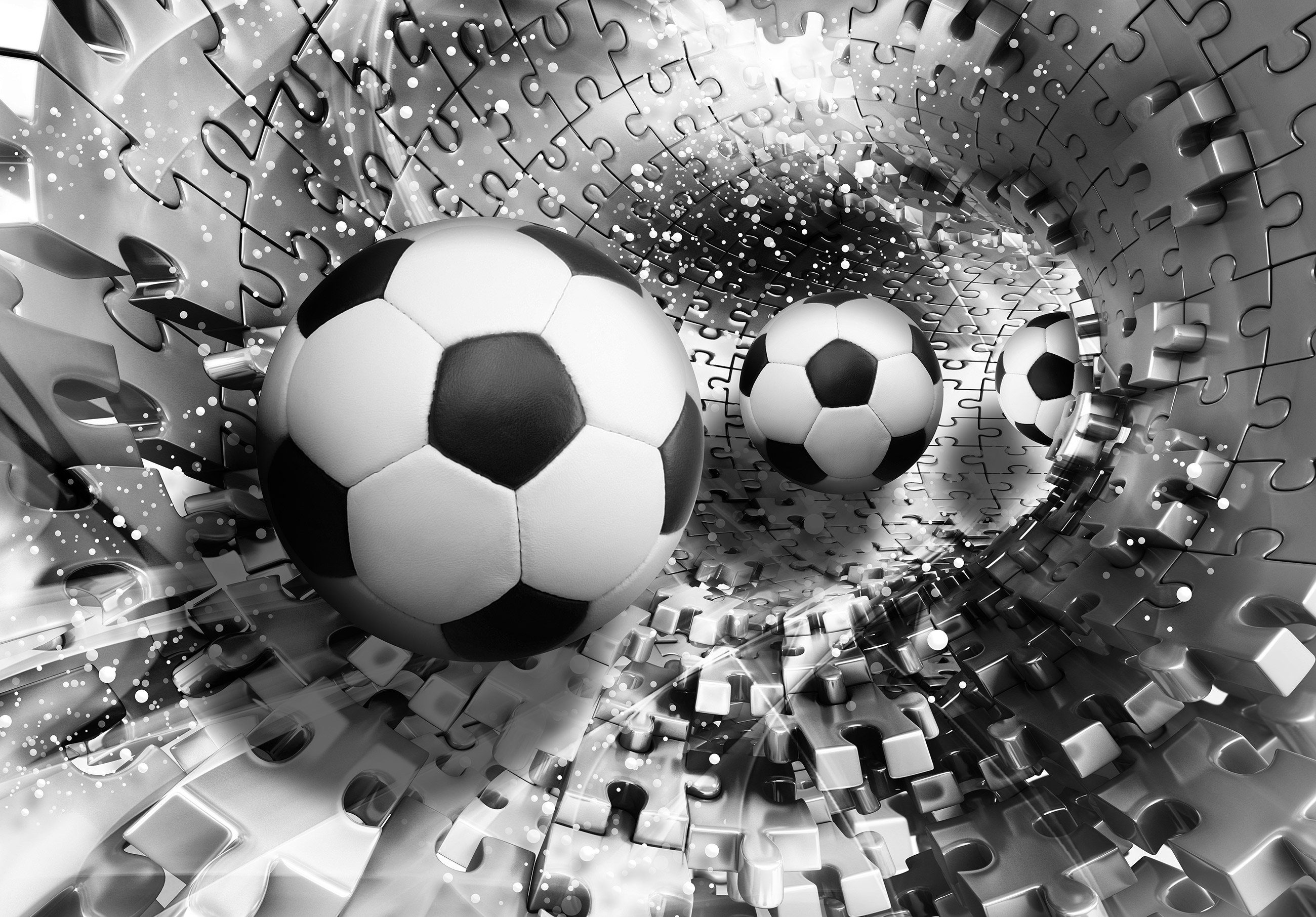 Fußball Vliestapete Motivtapete, für 3D-Optik, Kleister inklusive oder Vlies EFFEKT Vliestapete Kinderzimmer Babyzimmer Jungenzimmer Puzzel Glatt, Wandtapete Jungen Kinder Tapete Wallarena Fototapete 3D Tunnel