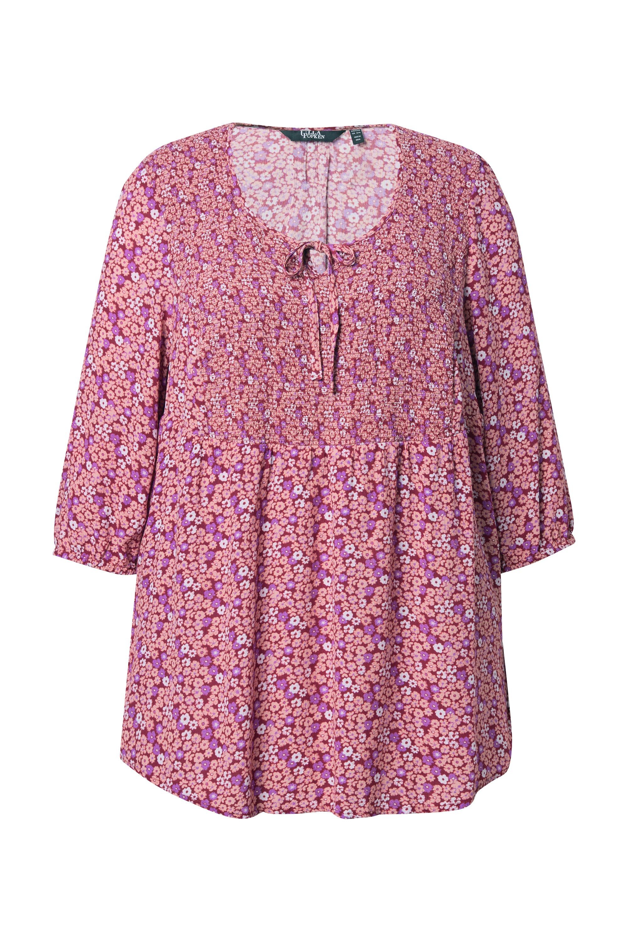 Ulla Popken Tunika Smokbluse Blüten A-Linie Rundhals 3/4-Arm günstig online kaufen