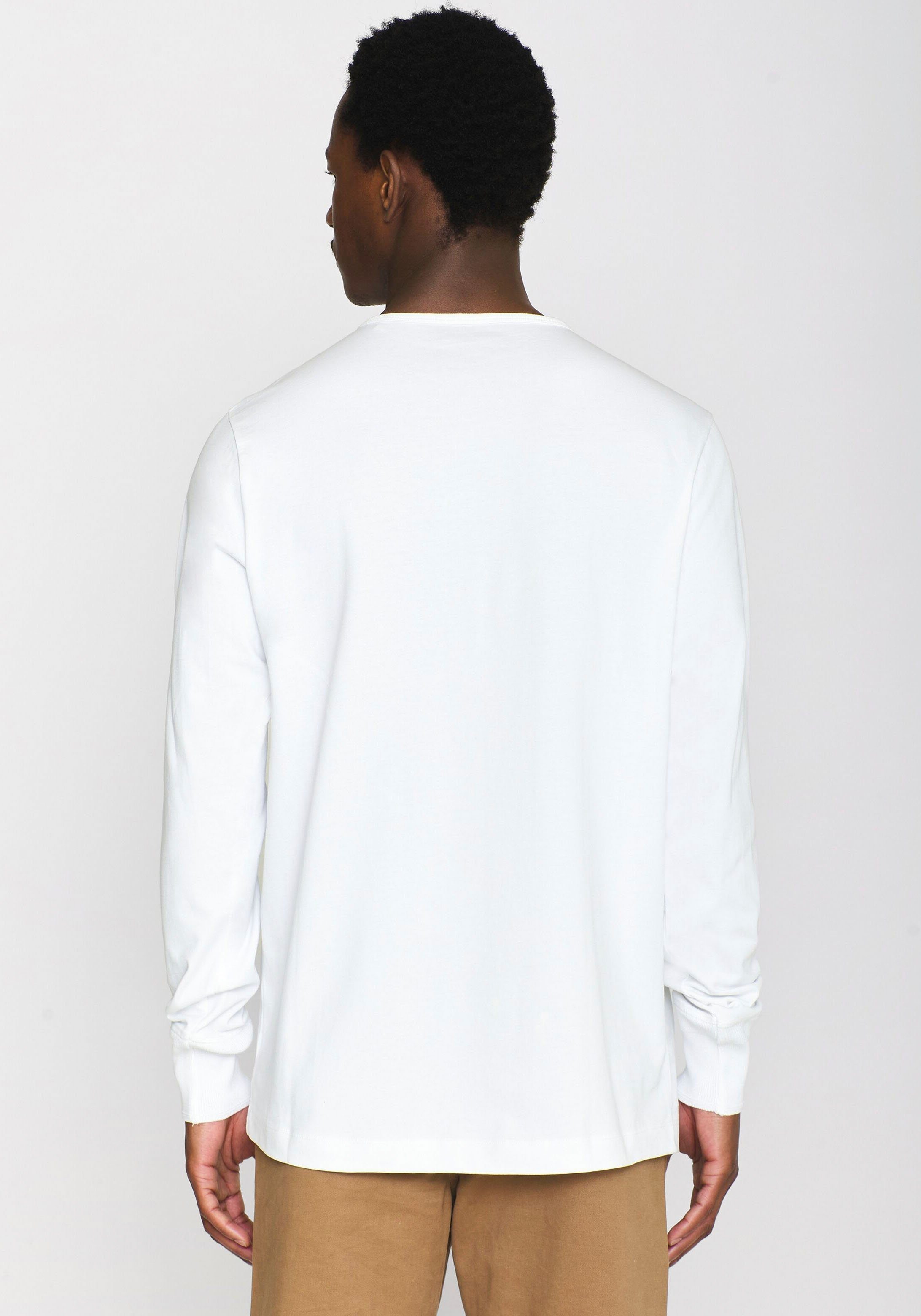 KnowledgeCotton Apparel Longsleeve Henley Brusthöhe in mit Labeling Bright White