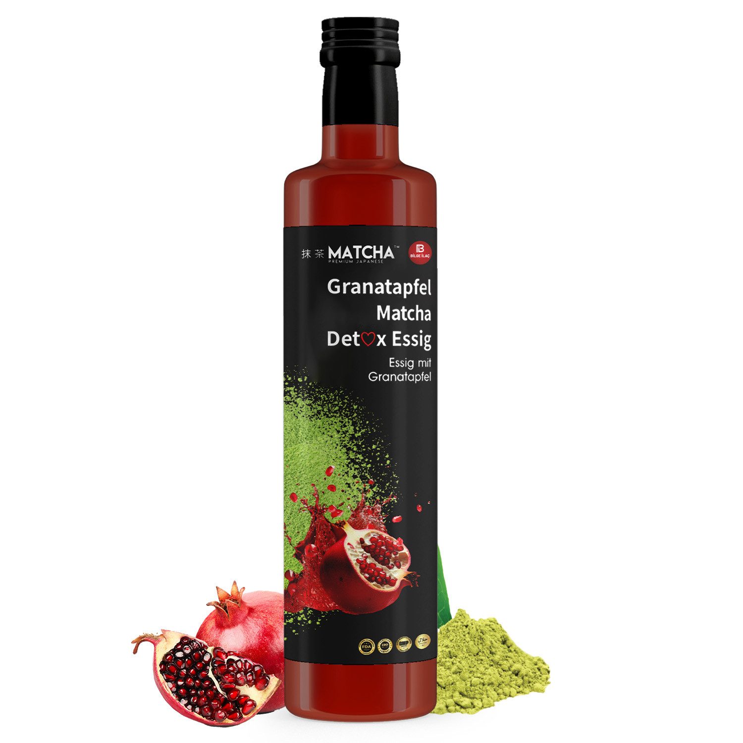 Bilge İlaç Essig Matcha Granatapfel Essig – Matcha & Granatapfel – 250 ml, 250 ml, Matcha-Essig mit 100 % Granatapfelanteil