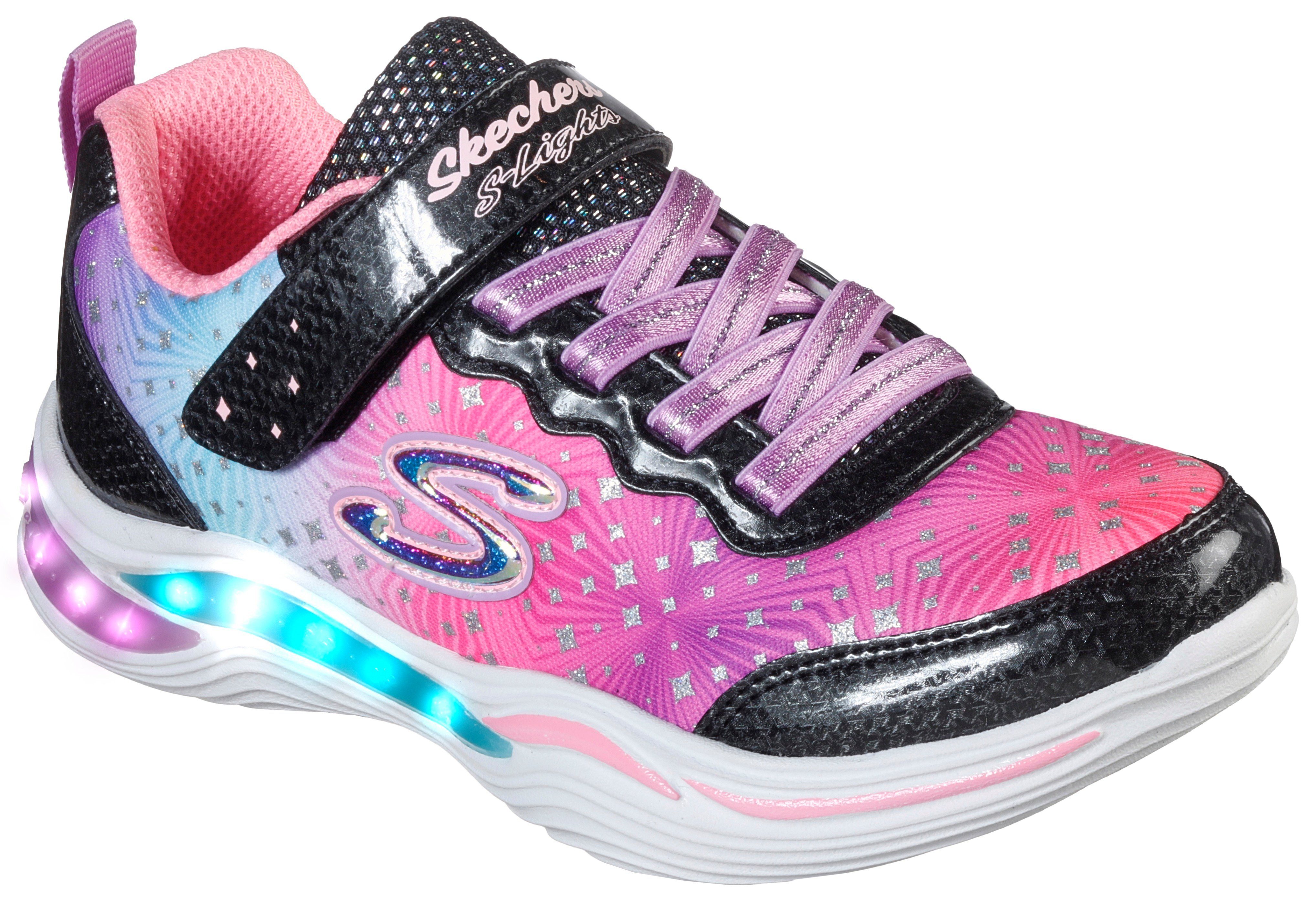 PAINTED Kids - Skechers DAISY POWER Blinkfunktion Sneaker mit schwarz-pink-lila cooler PETALS Blinkschuh