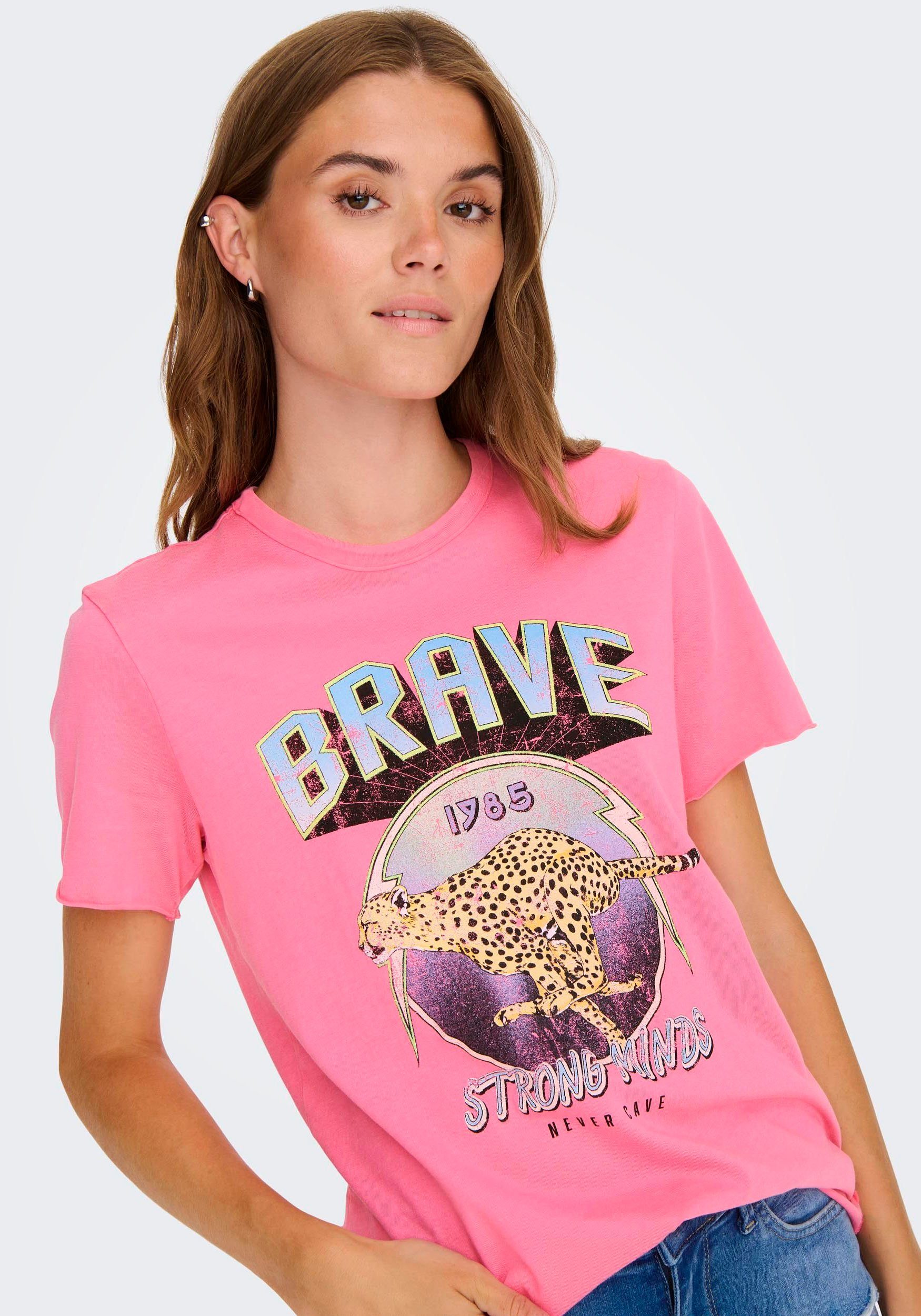 Rundhalsshirt BOX REG Azalea JRS Print:Brave SPIRIT Pink ONLY S/S TOP ONLLUCKY
