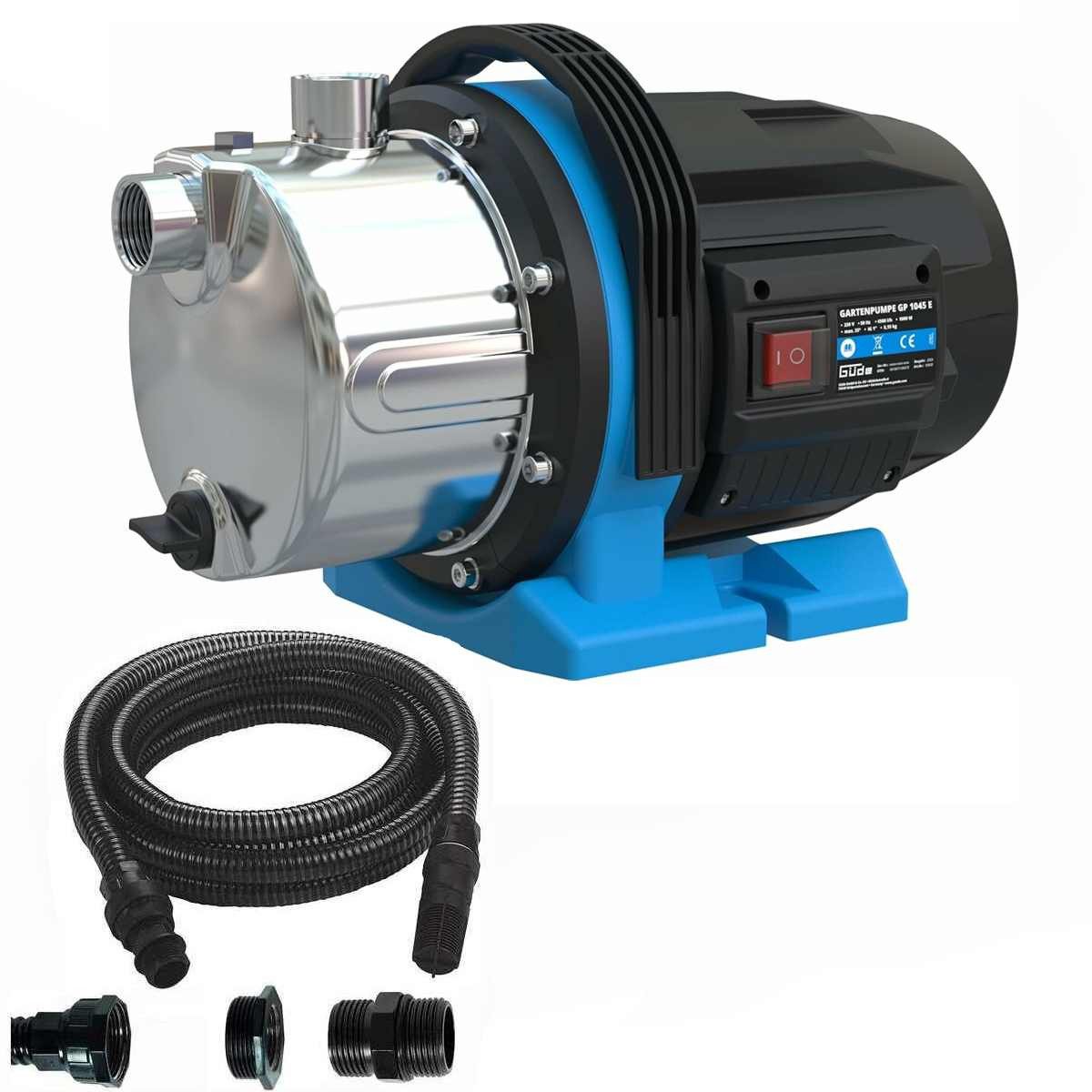 Güde Akku-Gartenpumpe Gartenpumpe GP 1045 E 1000 W, 4500 l/h,Saugschlauch 4m, Bbewässerung