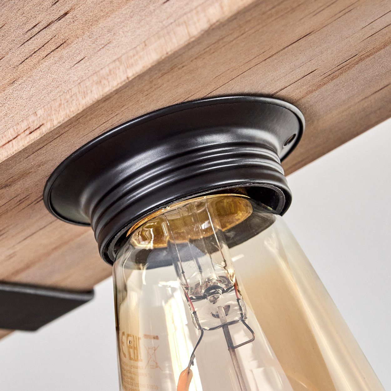 hofstein Deckenleuchte moderne Deckenlampe mit in Leuchtmittel, Design 2 industrial im x ohne Holzbalken, aus Schwarz/Natur, ohne Leuchtmittel Metall/Holz E27