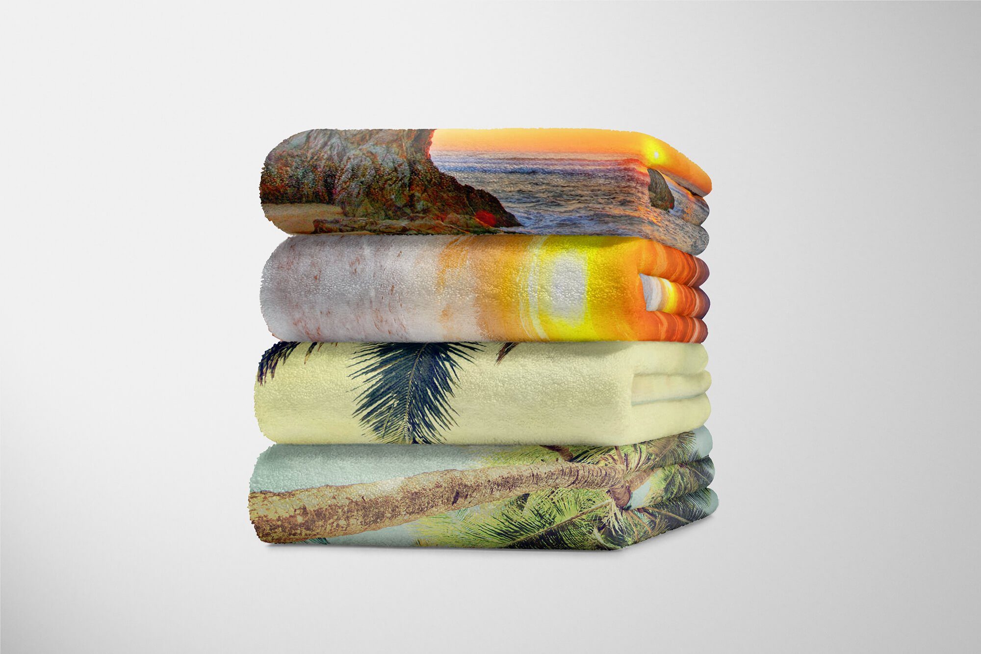 Handtücher Palme Baumwolle-Polyester-Mix Meer (1-St), Fotomotiv mit Art Handtuch Sinus Strandhandtuch Süden Handtuch Kuscheldecke H, Saunatuch