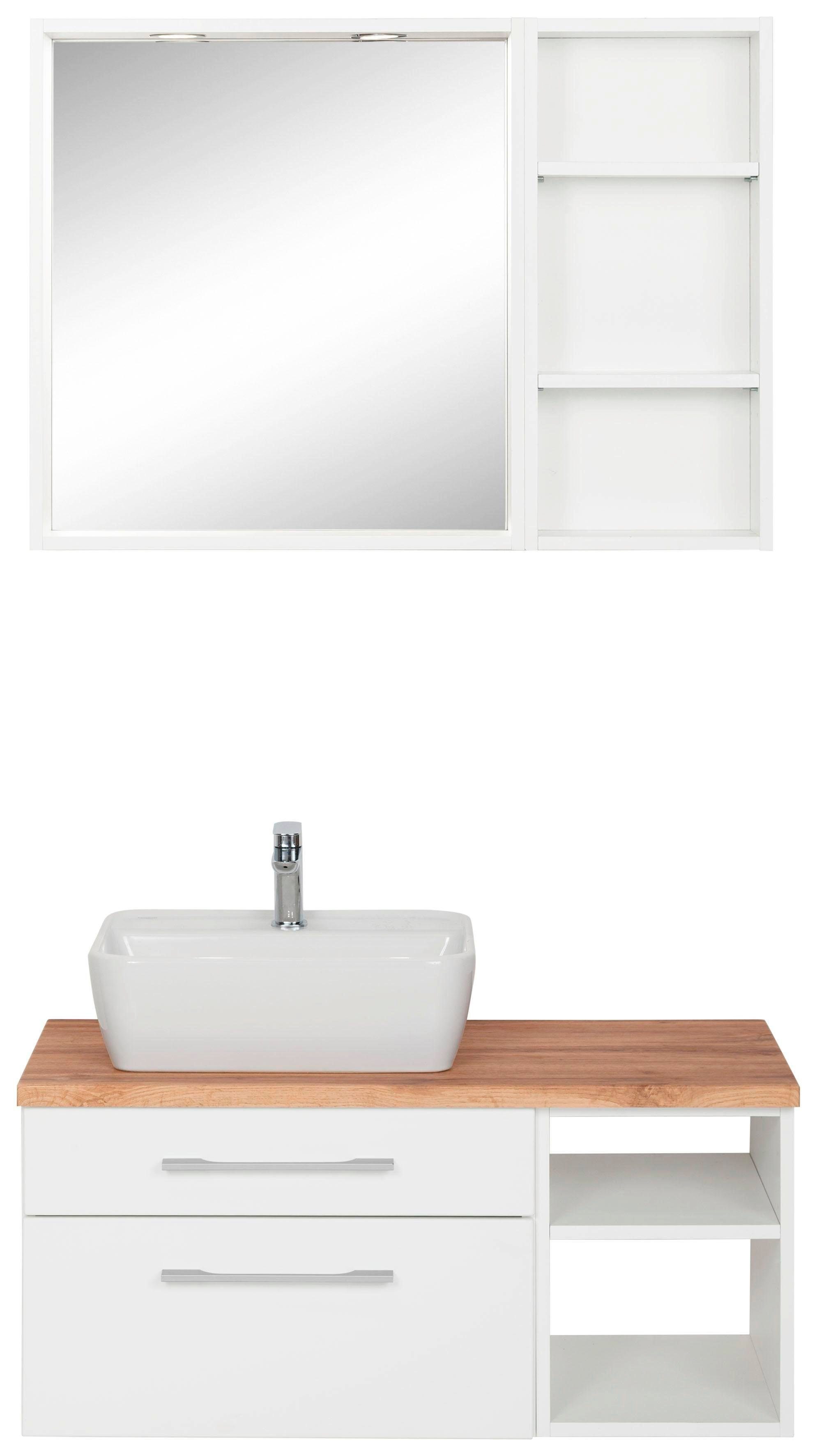 welltime Badmöbel-Set Davos, (3-St), Waschplatz mit Regal und Spiegel