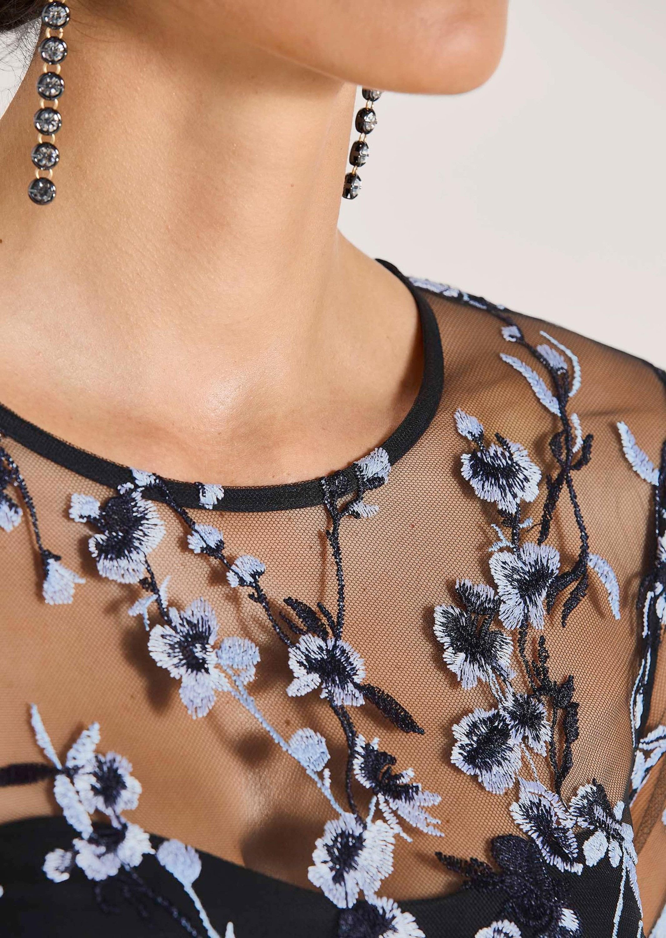 MADELEINE Midikleid Etuikleid mit Blumenmuster Eventkleid mit Rundhals, Knielänge und Langarm