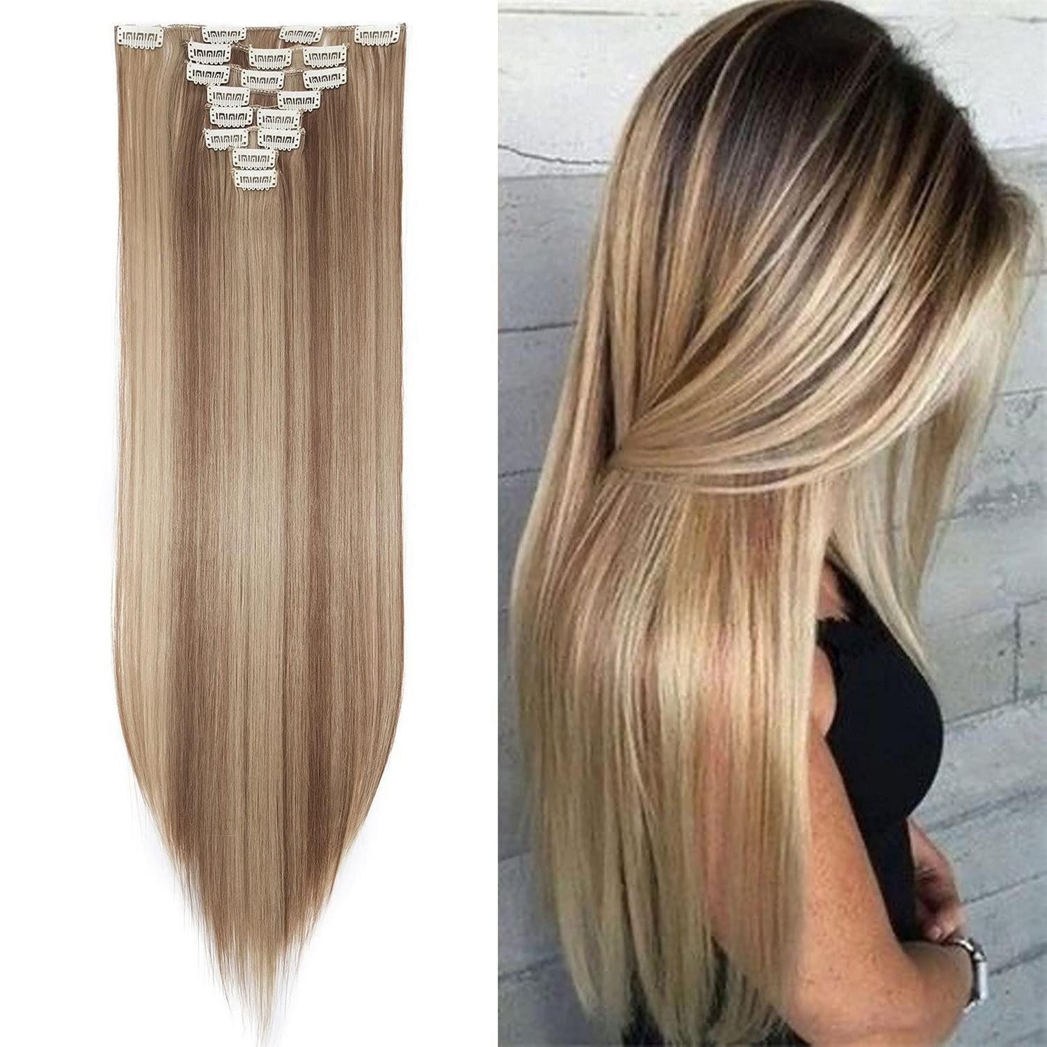 LuxusKollektion Kunsthaar-Extension Haarverlängerung Clip in 8 Tressen 18 Clips 66 CM Hellbraun aschblond