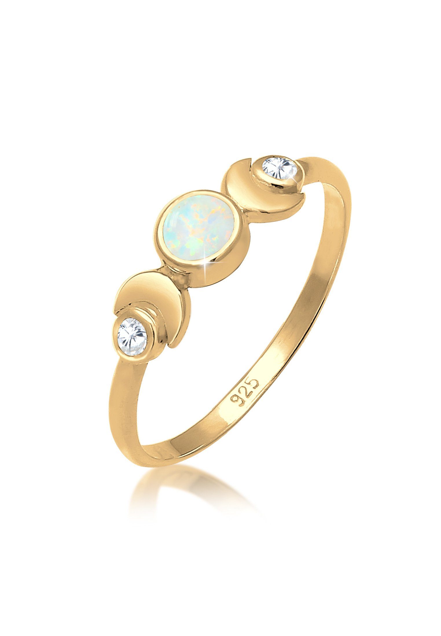 Elli Fingerring Halbmond Zirkonia Synthetischer Opal günstig online kaufen