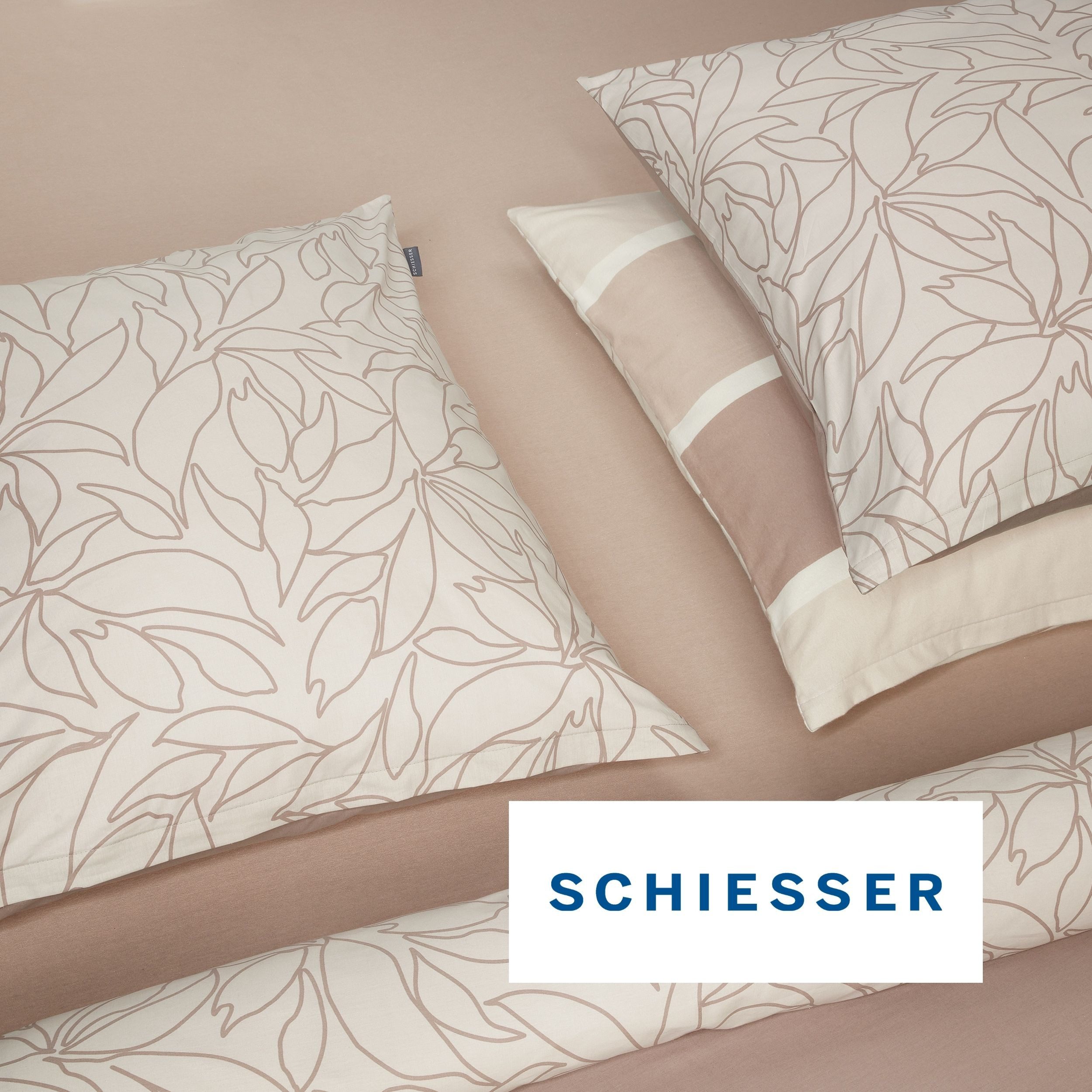 Schiesser Wendebettwäsche Leaves aus weicher Baumwolle mit schlichtem Botanikprint, Renforcé, 2 teilig, OEKO-TEX® MADE IN GREEN – Bild 4 von 5