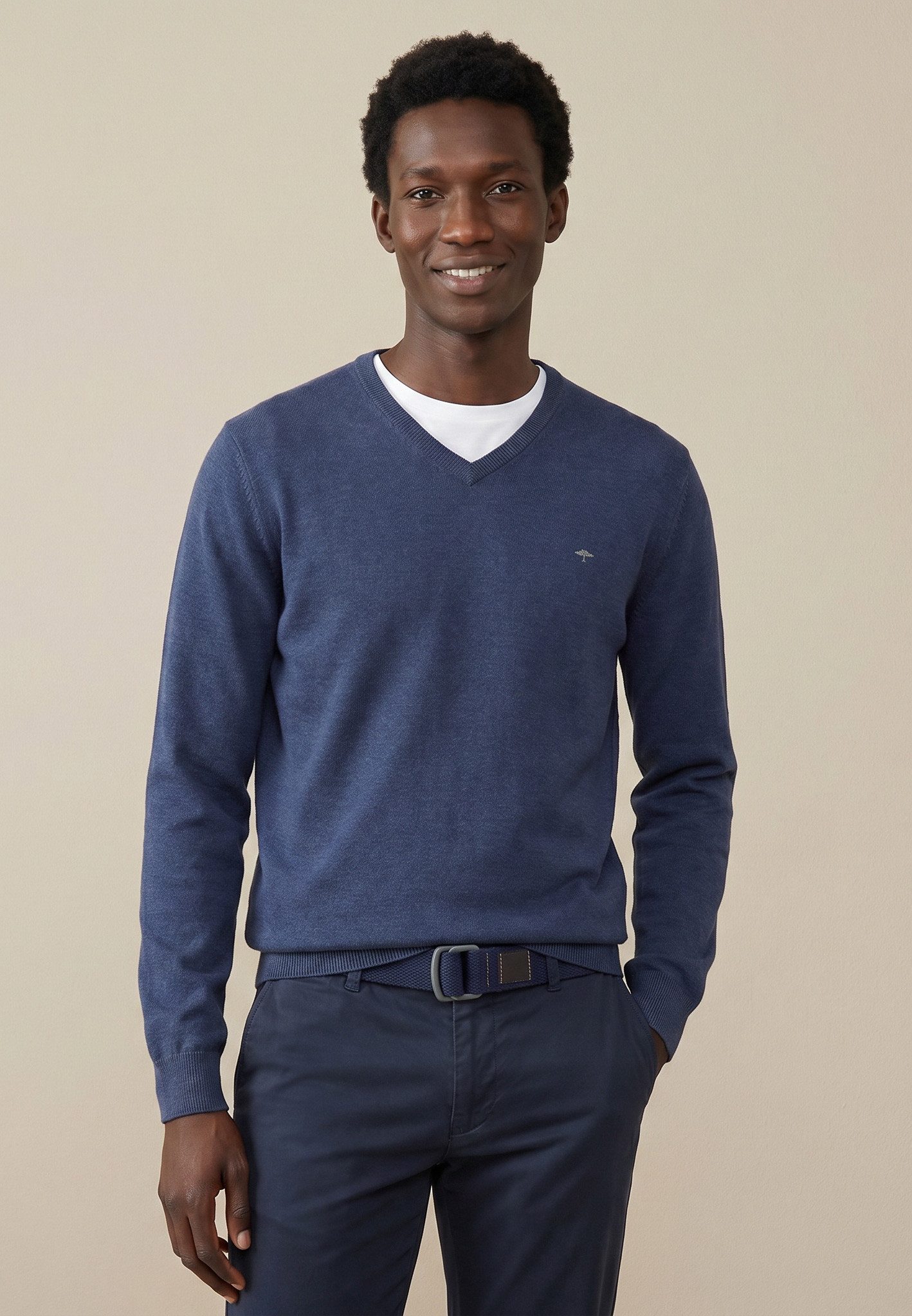 FYNCH-HATTON Strickpullover aus Baumwolle, mit V-Ausschnitt, bequeme Passform