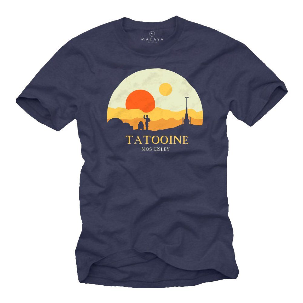 MAKAYA T-Shirt Herren Mos Eisley R2 Tatooine Star Motiv Sterne Blau