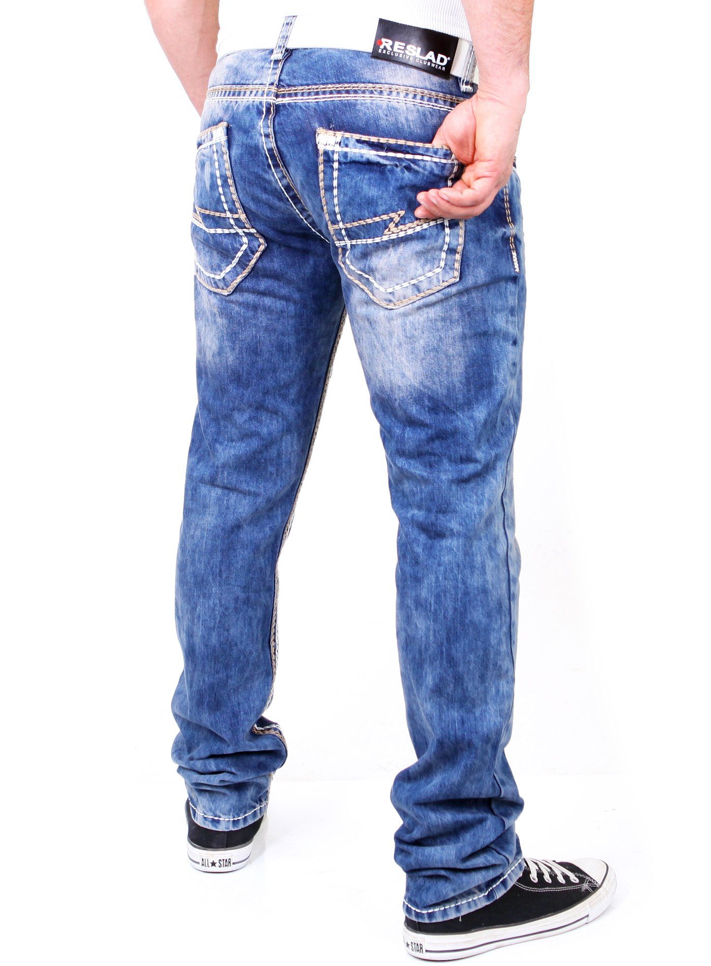 Herren Jeans Reslad Slim-fit-Jeans Reslad Herren Jeans Dicke Kontrast Doppel-Naht Jeans-Hose mit Dicker Kontrastnaht