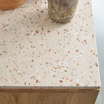 Tikamoon Konsolentisch Miho Konsole aus massivem Eichenholz und Premium-Terrazzo Pink