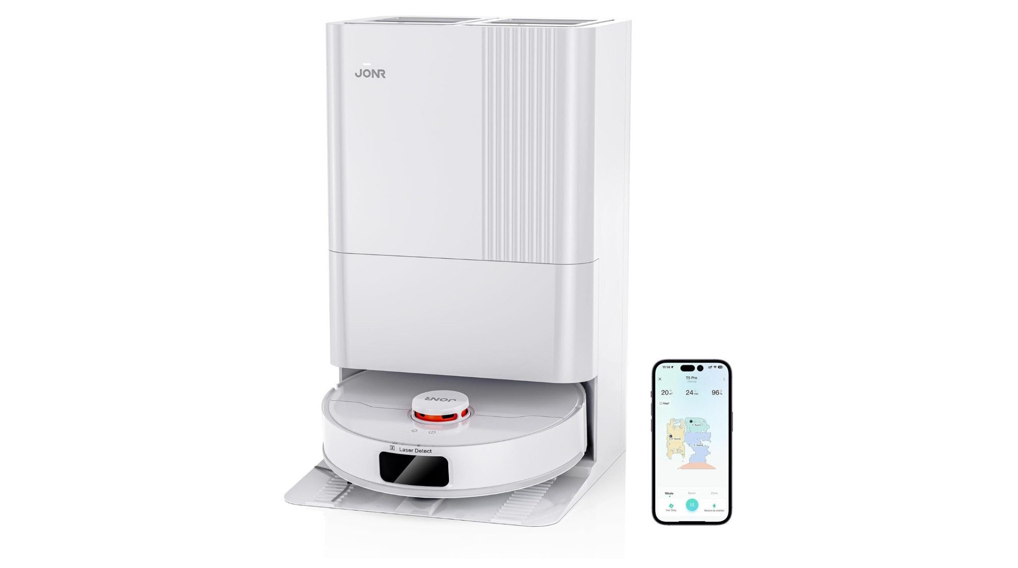JONR Saugroboter mit Wischfunktion T5 Pro, 8000 Pa Saugkraft, Mit ausziehbarem Wischmopp