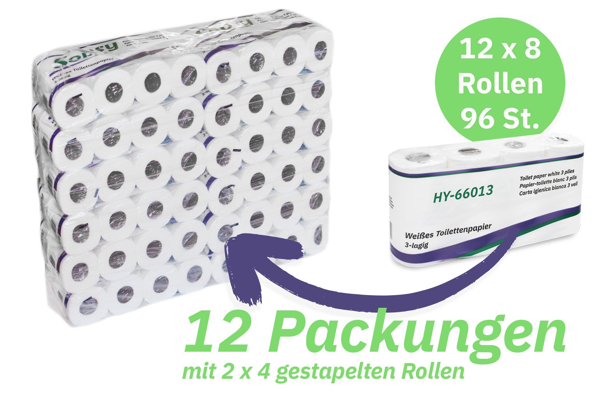 Hypafol Toilettenpapier 3-lagig, 96 Rollen, 150 Blatt, motivgeprägt (96-St)