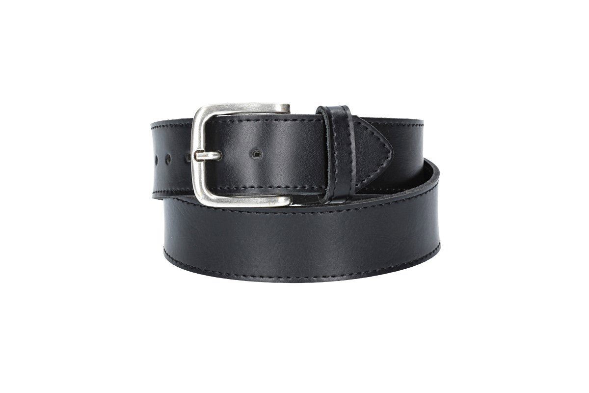 Ledergürtel Ledergürtel Kids 30mm abgenäht in Schwarz mit Dornschließe in Silber