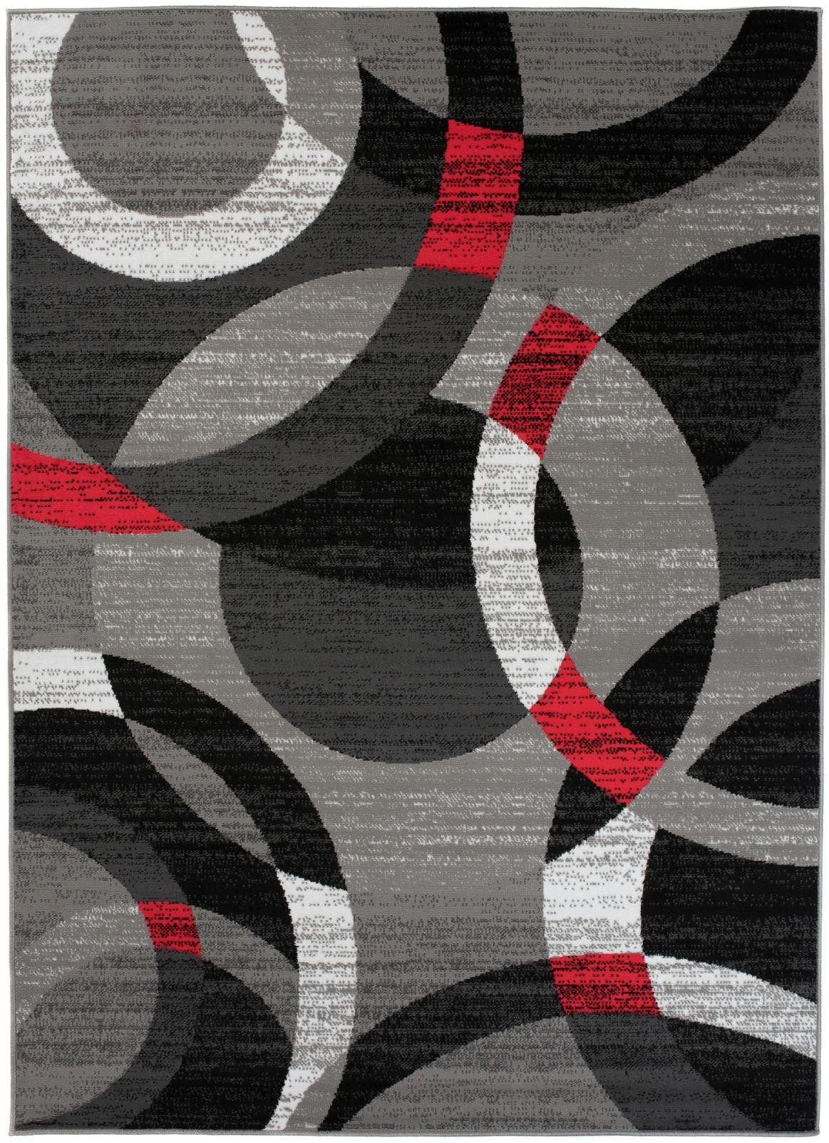 Mazovia Designteppich Modern Geometrisch Rot Anthrazit Wohnzimmer, Schlafzimmer, Büro, Fußbodenheizung