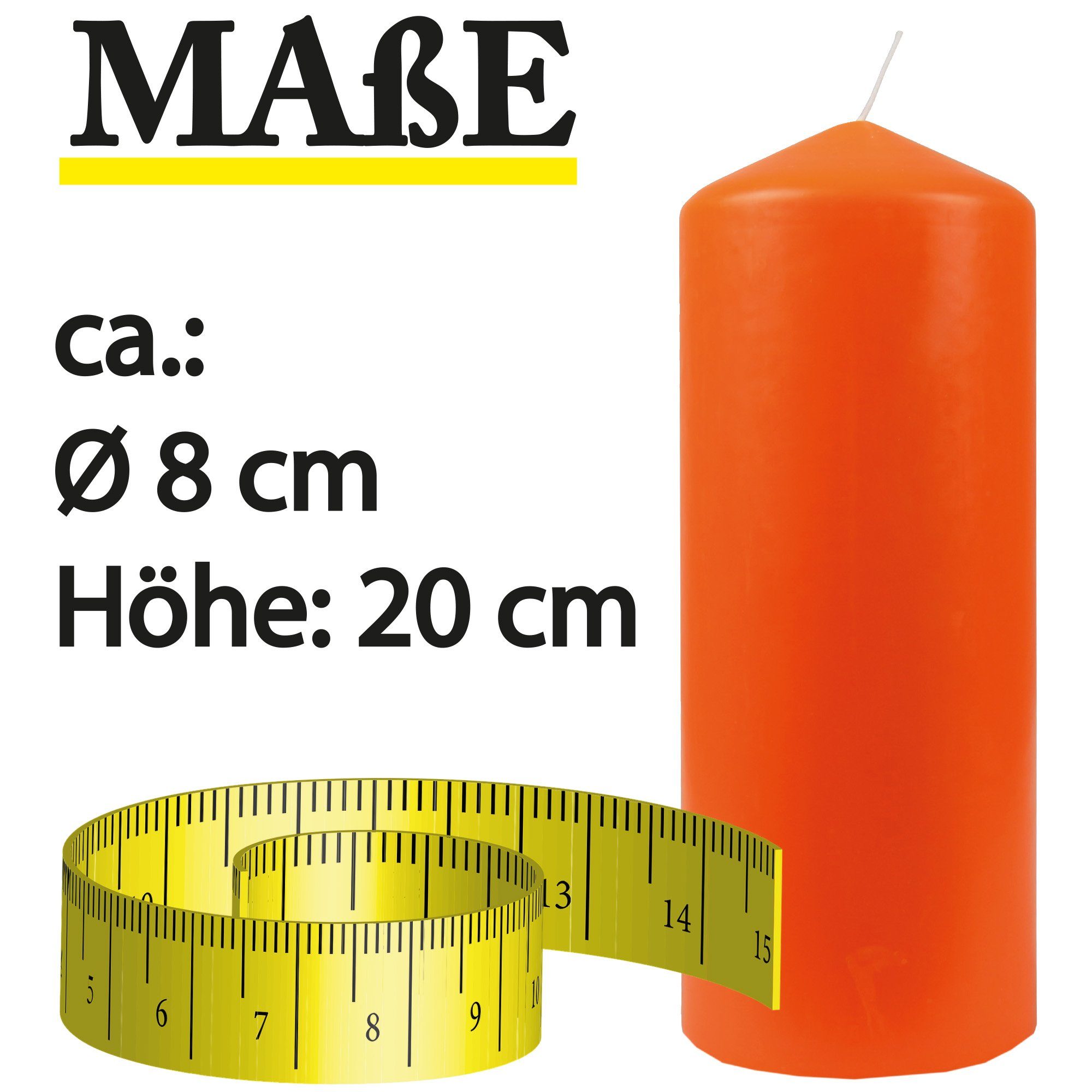 HS Candle Stumpenkerze Blockkerze Ø8cm Orange 20cm Wachskerzen in (3-tlg), Farben x - vielen Kerze