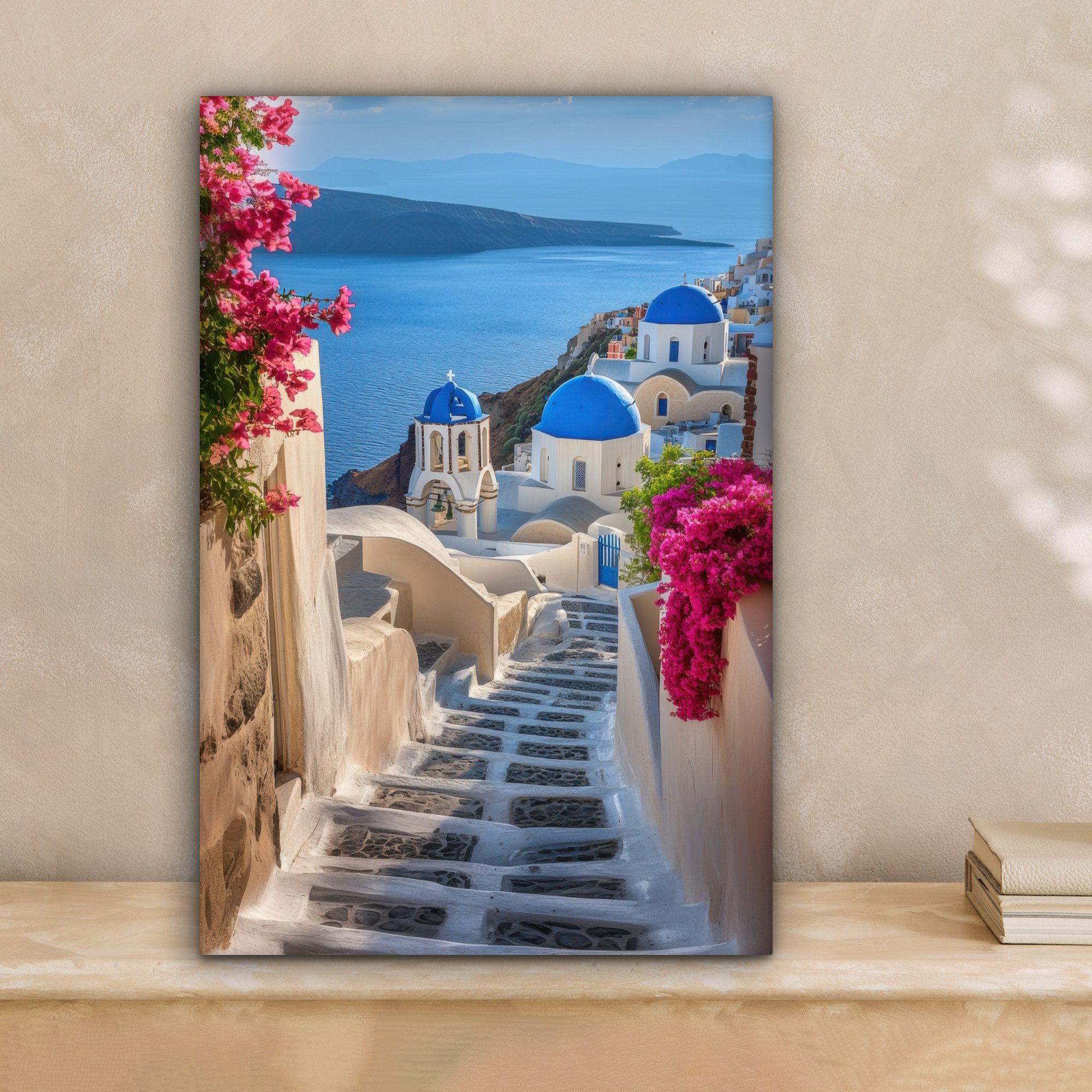 OneMillionCanvasses® Leinwandbild Santorin - Blumen - Griechenland, Fotodru günstig online kaufen