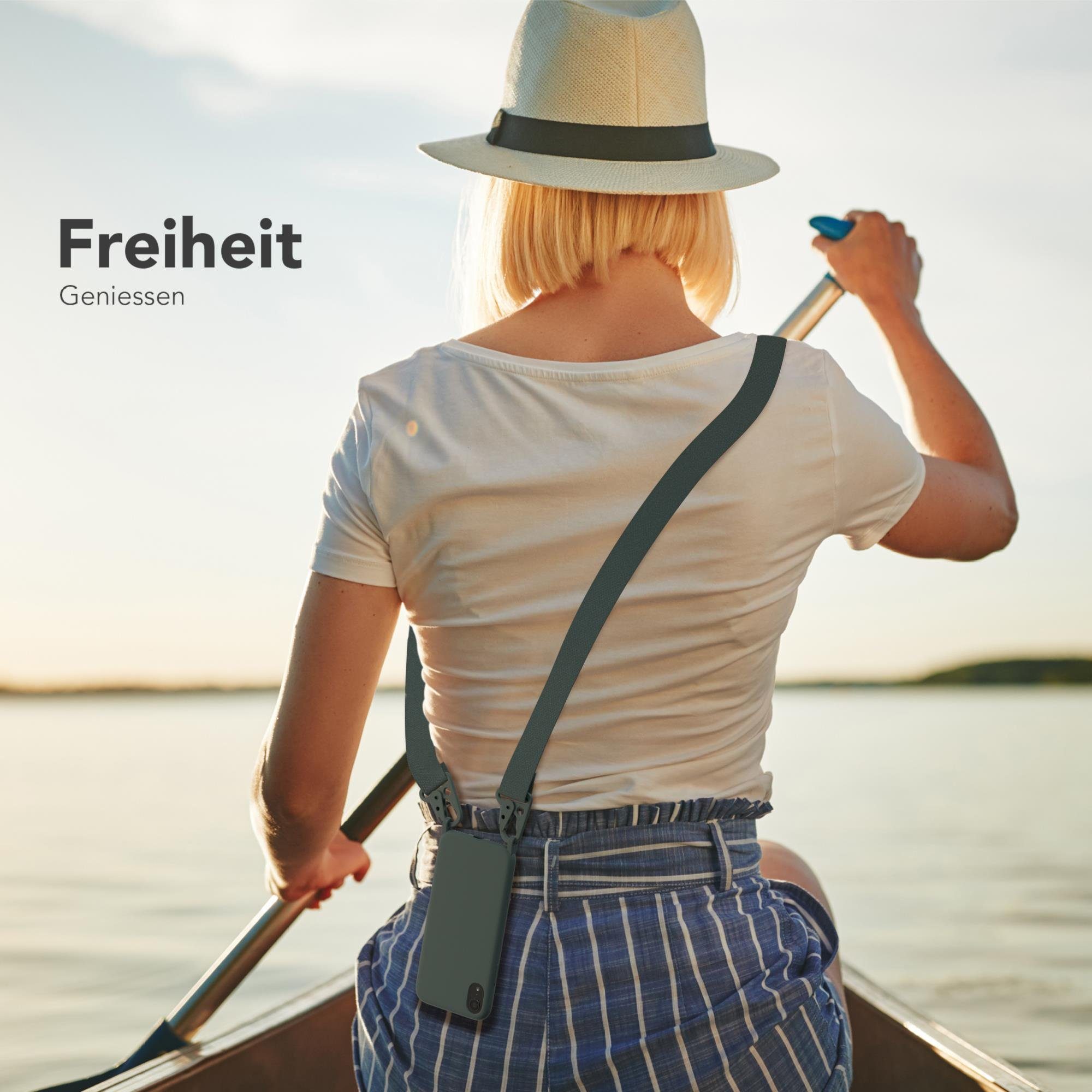 EAZY CASE Handykette Breitband Kette für Apple iPhone XR 6,1 Zoll, Handykette Cross Bag Kettenhülle mit Ringen in Nacht Grün Dunkelgrün
