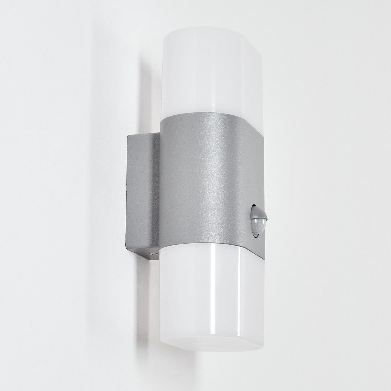wechselbar, aus Lichteffekt, hofstein Dämmerungssensor, Metall/Kunststoff IP44 Bewegungsmelder, Außen-Wandleuchte Grau/Weiß, 1300 Wandlampe Lumen, in LED